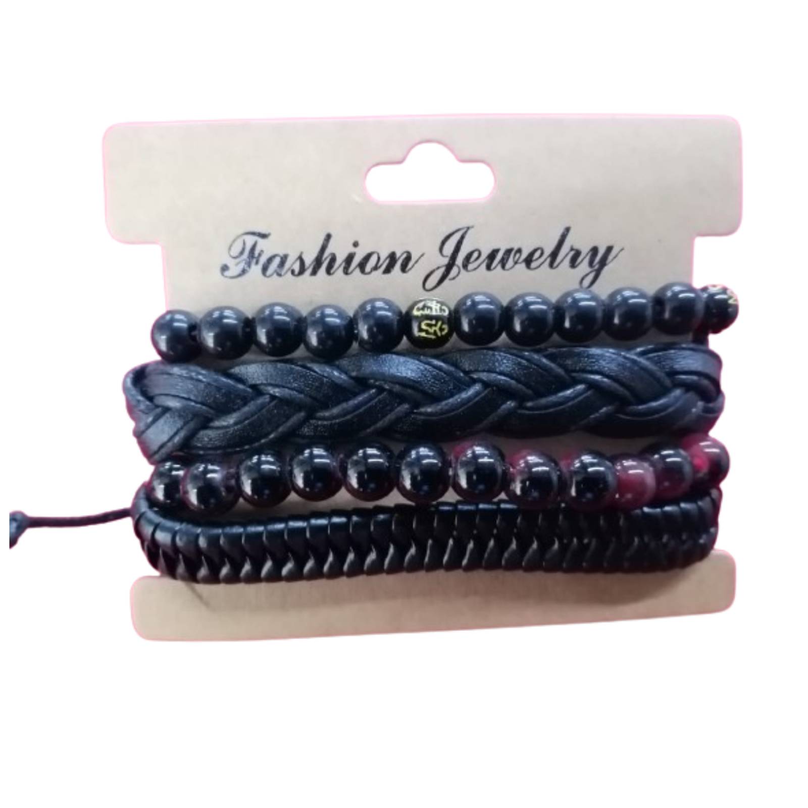 Pulsera de Cuero Cuentas Negras y Rojas A24-00025 Multicolor MEDIANO