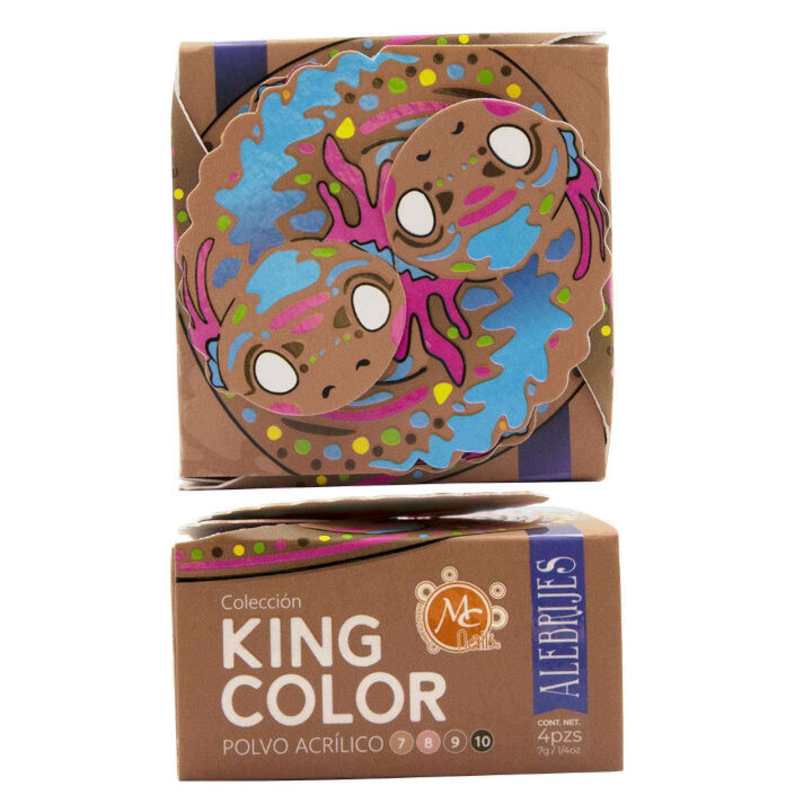 Caja de Polvo acrilico King Color maquillaje para uñas 4 pz