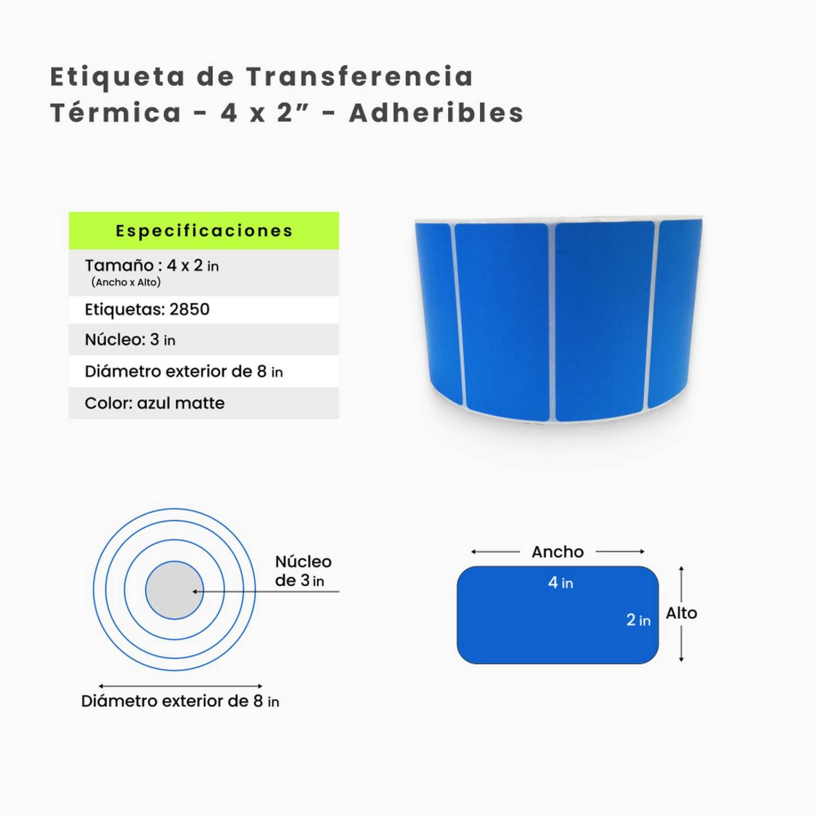Etiqueta Transferencia Térmica Azul C/2850 Etiq. 4X2 In 