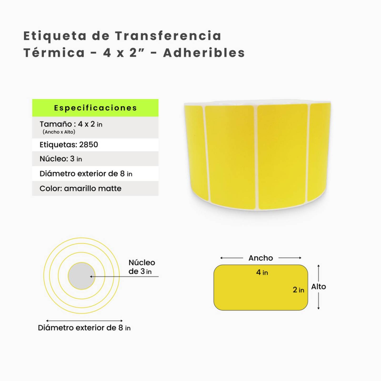 Etiqueta Transferencia Térmica Amarilla C/2850 Etiq. 4X2 In 