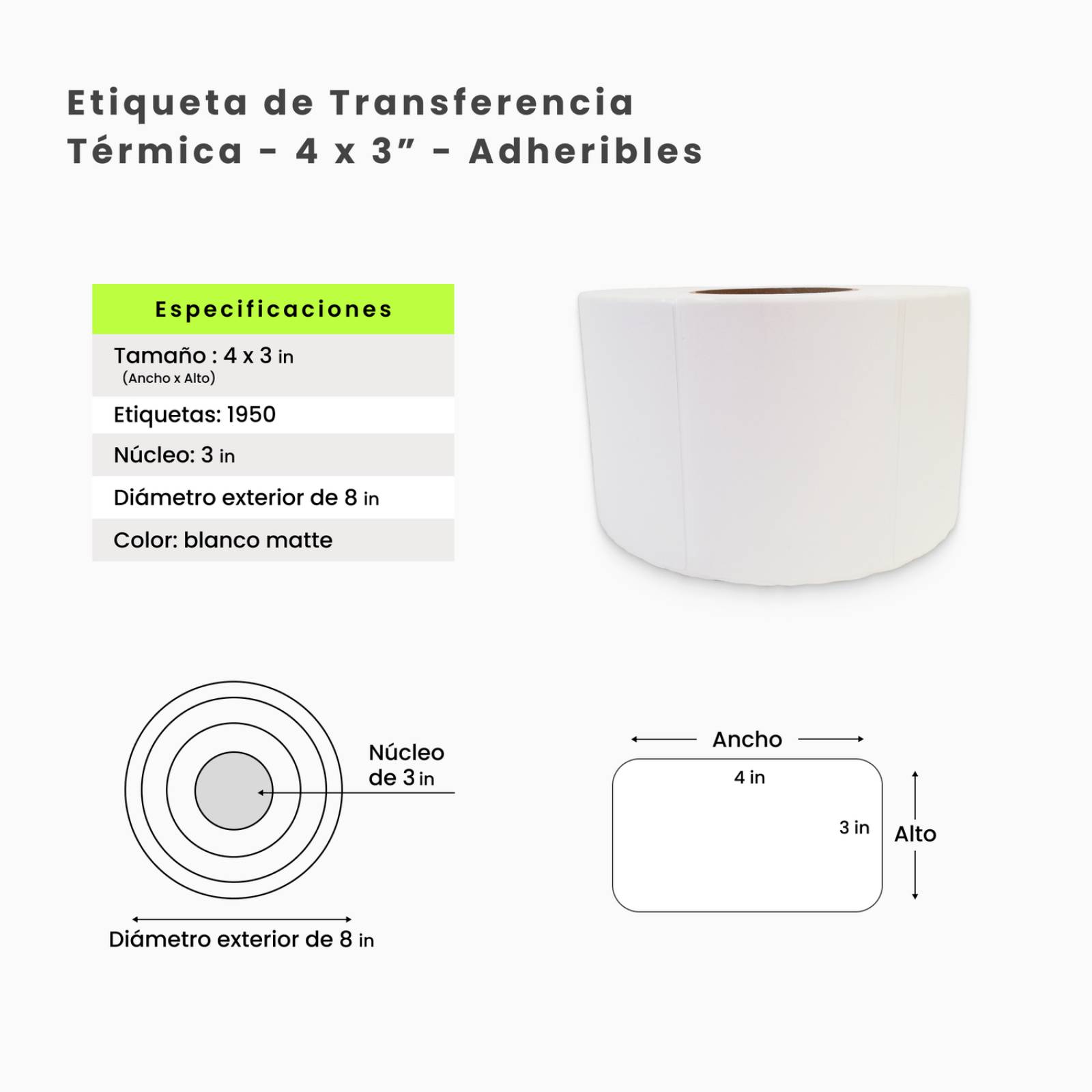 Etiqueta Transferencia Térmica C/1950 Etiquetas 4X3 In 
