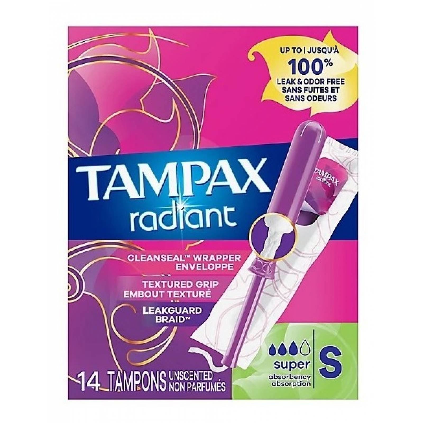 Tampones Tampax Radiant Super Absorventes 14 Piezas