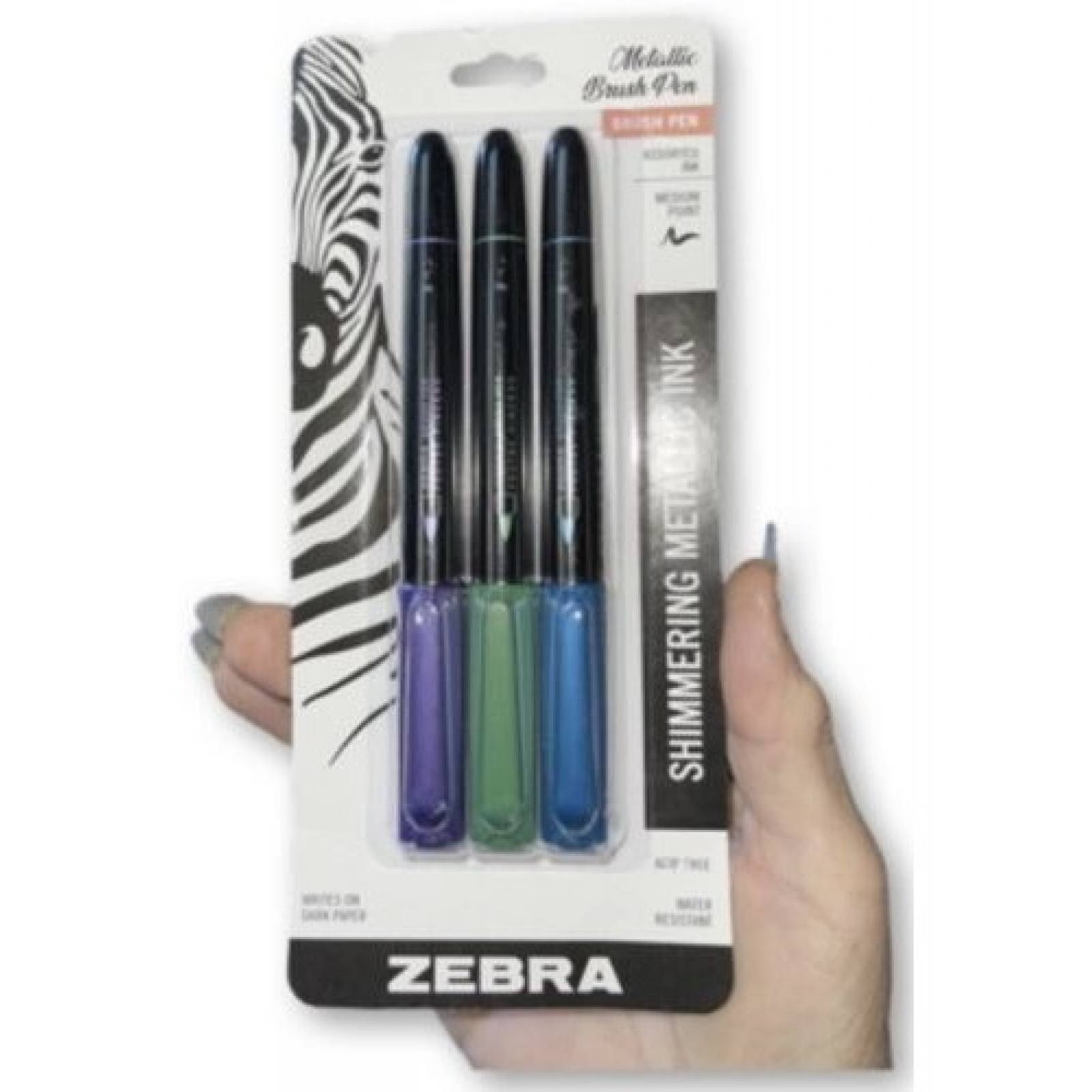 Pluma Pincel Zebra Metallic Brush Pen 3 Piezas