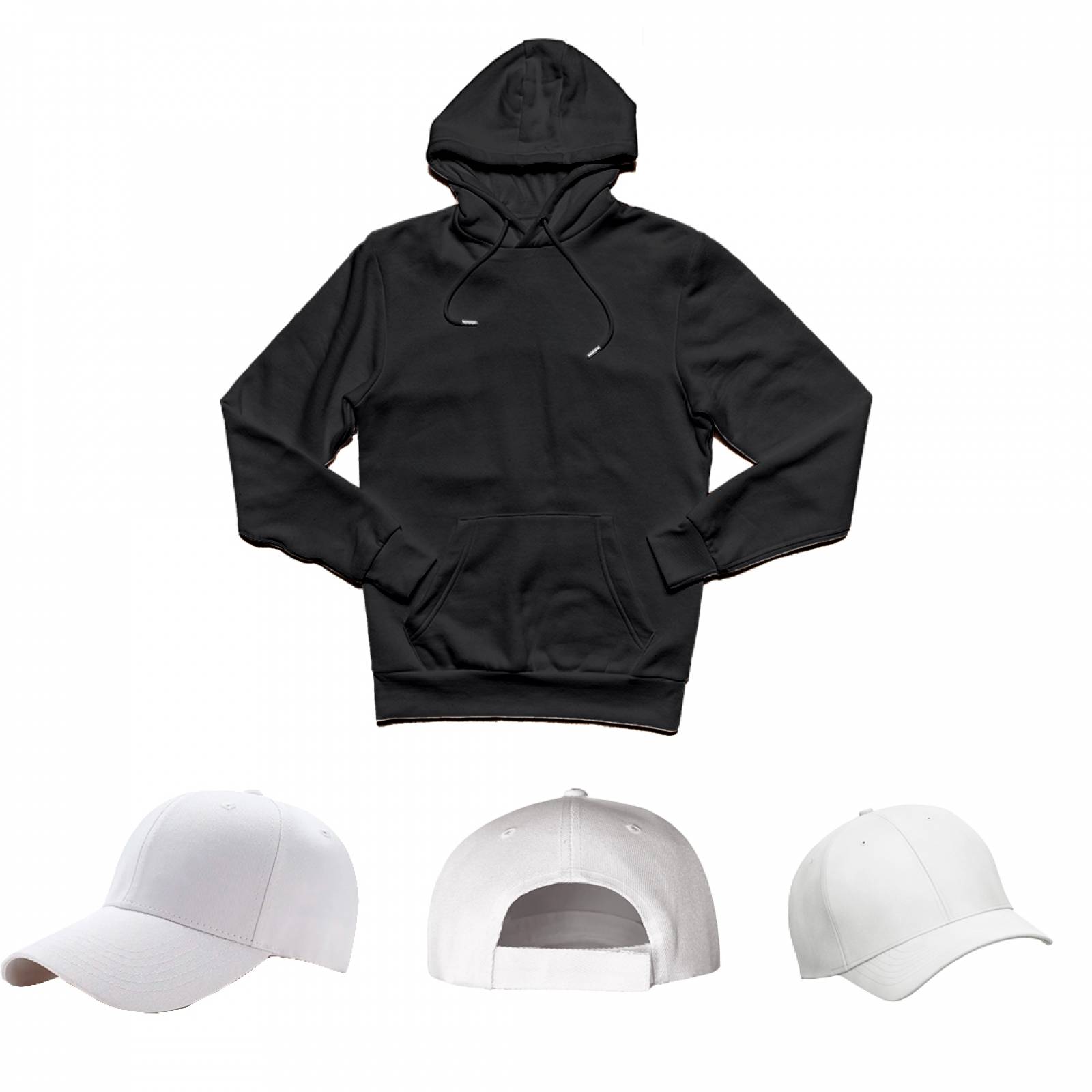 Sudadera Hoodie Negra y Gorra Blanca Flexible Lisa M2