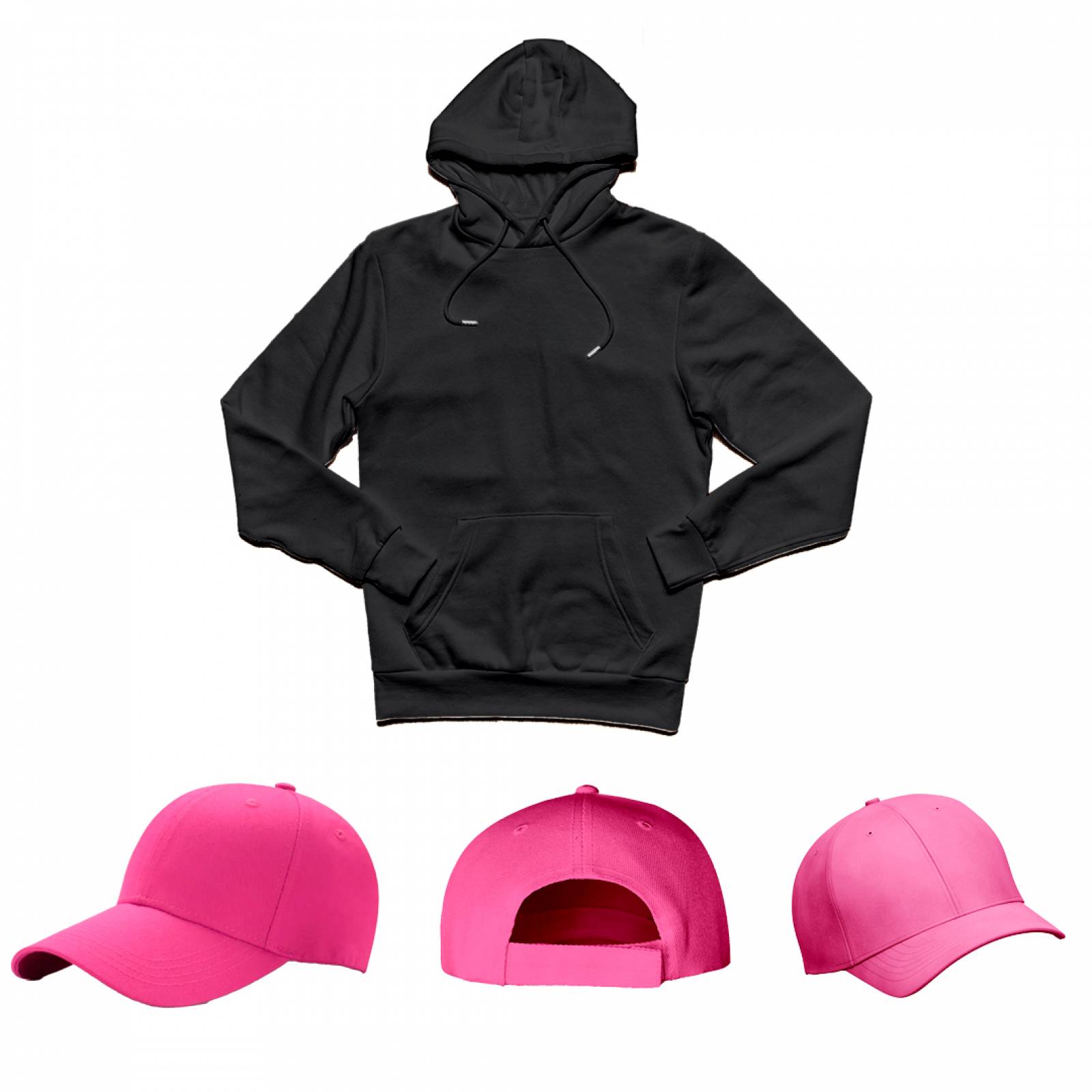 Sudadera Hoodie Negra y Gorra Rosa Flexible Lisa M6