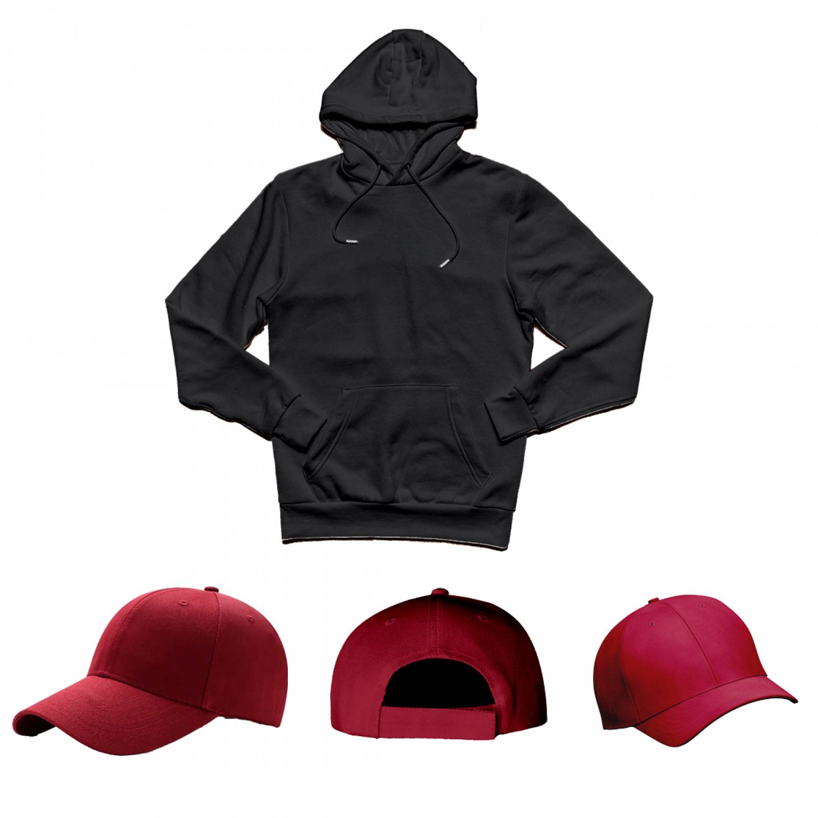 Sudadera Hoodie Negra y Gorra Vino Flexible Lisa M7