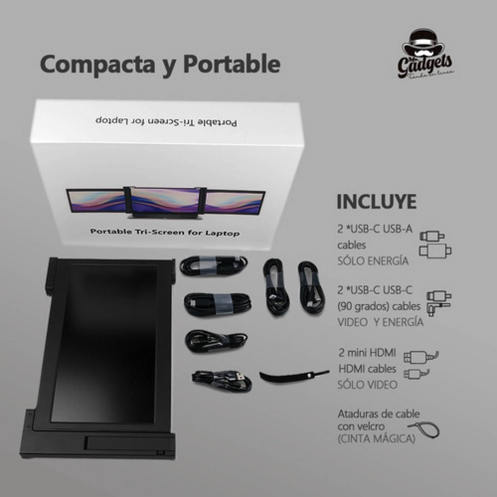 2 Pantallas Para Laptop Portátil Doble Monitor 11,9'' 1080 .