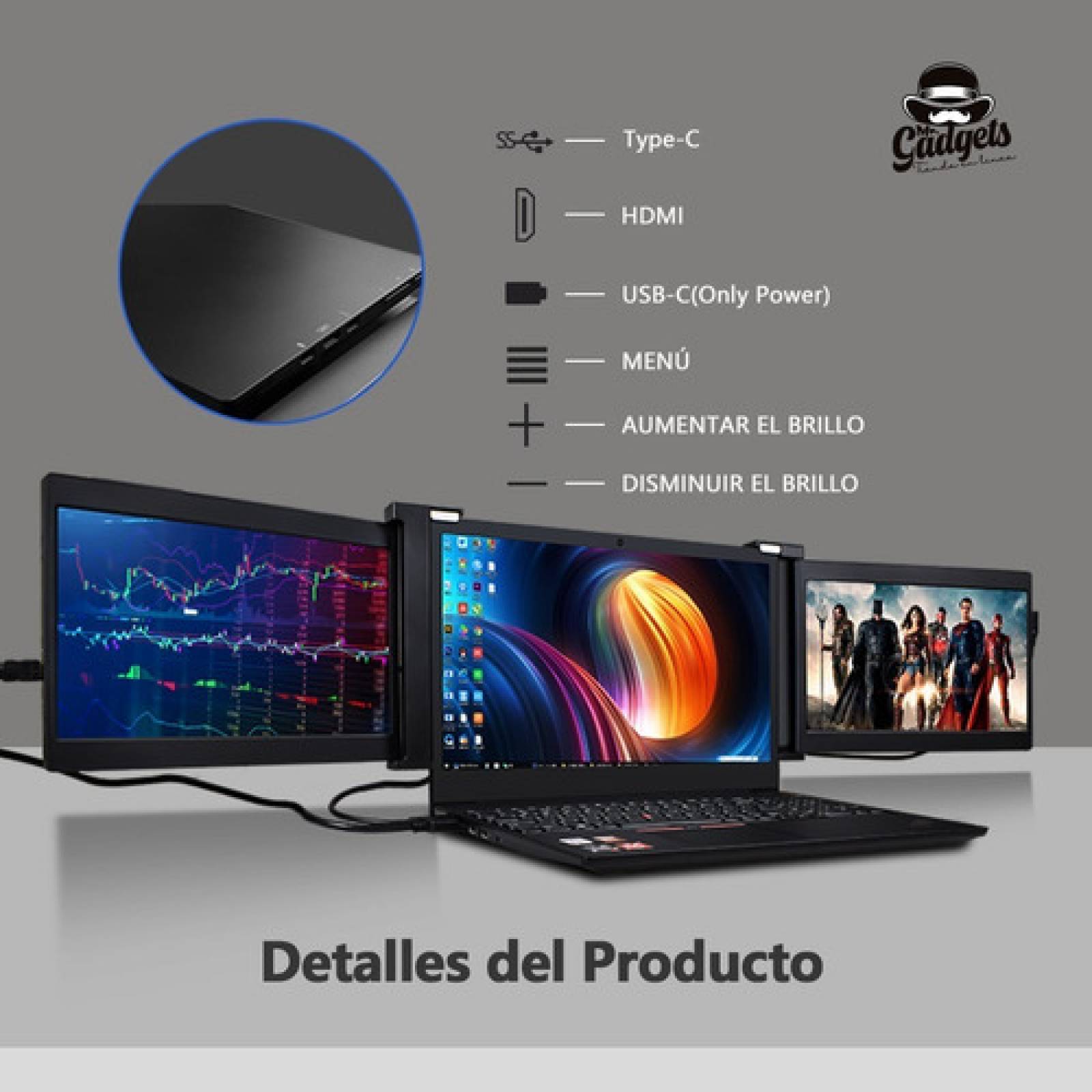 2 Pantallas Para Laptop Portátil Doble Monitor 11,9'' 1080 .