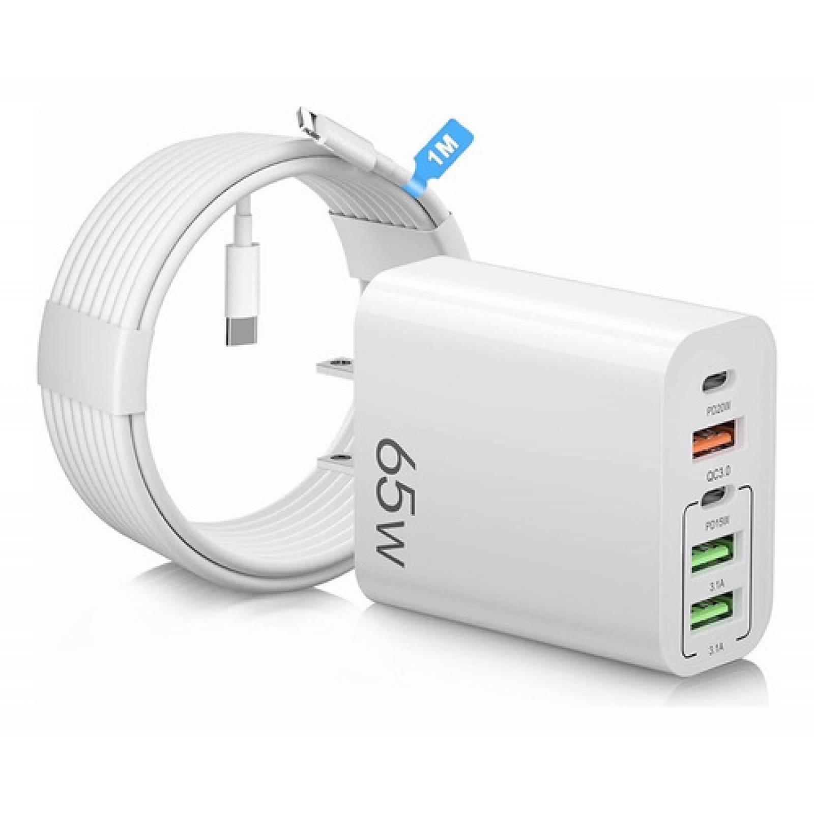 Cargador Usb Tipo C Adaptador 65w 5 En 1 Carga Rápida Pd 20w