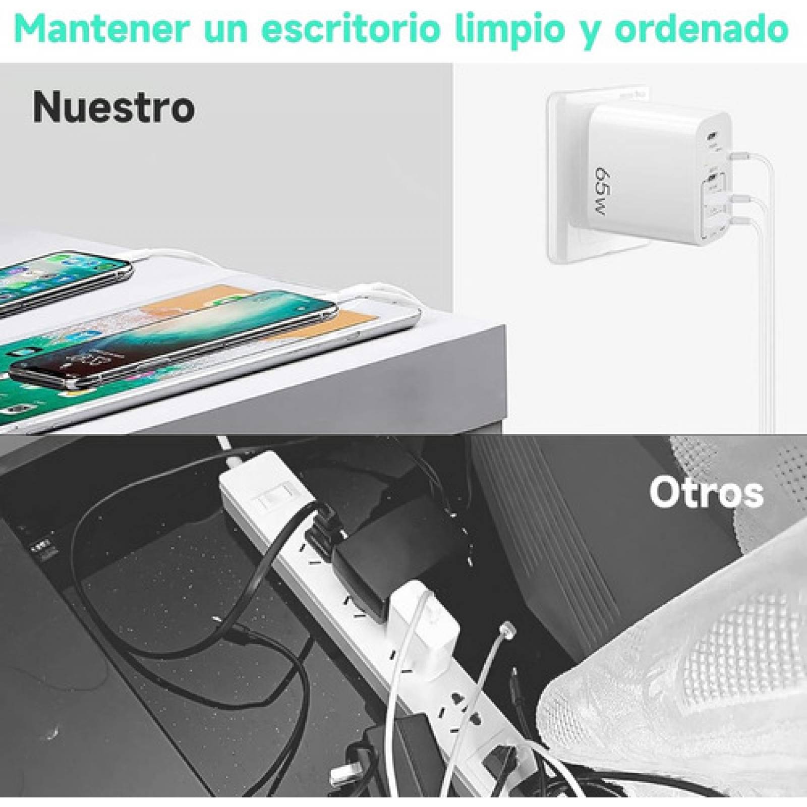 Cargador Usb Tipo C Adaptador 65w 5 En 1 Carga Rápida Pd 20w