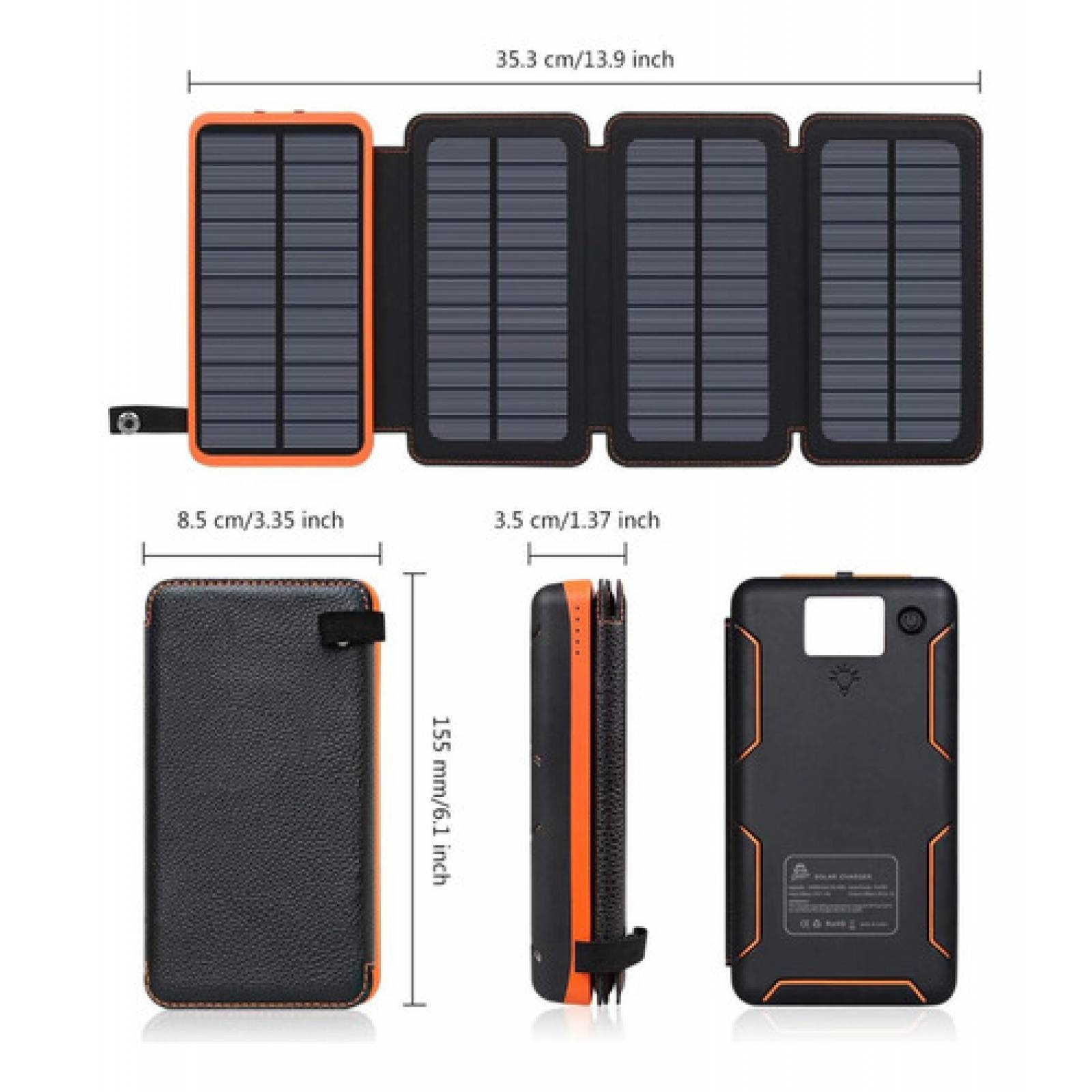 Powerbank Solar Bateria Portatil 20,000mah 4 Páneles Solares