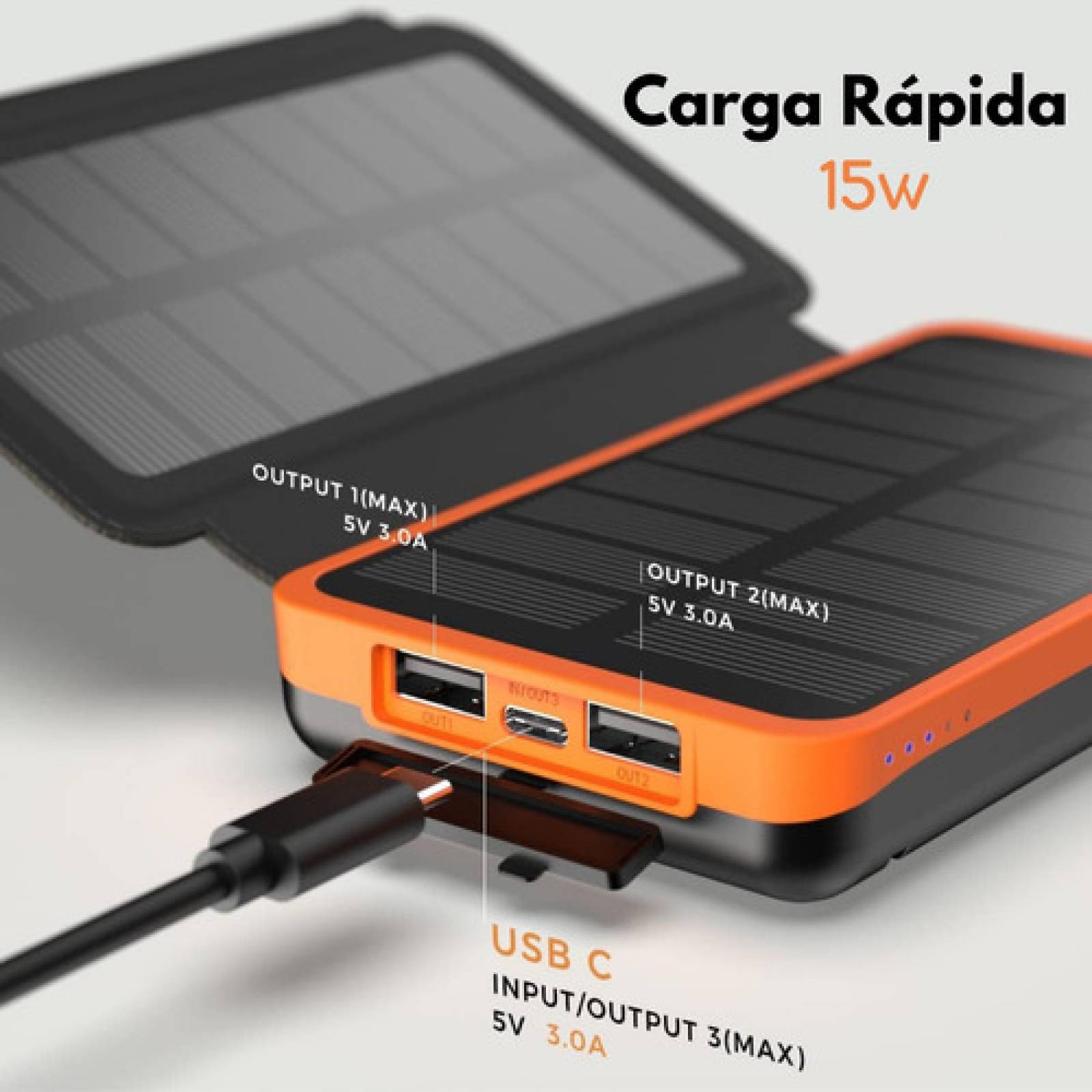Powerbank Solar Bateria Portatil 20,000mah 4 Páneles Solares