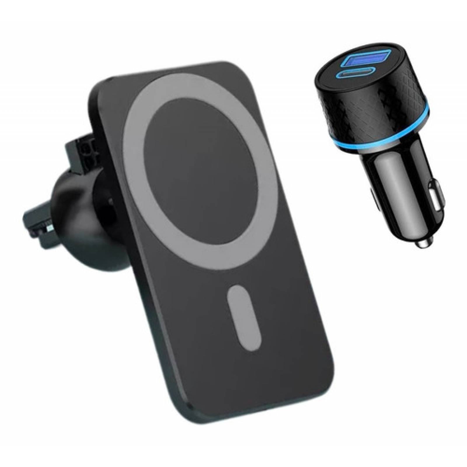 MR. GADGETS Soporte Cargador para Auto, Cargador Inalambrico Qi, Base Porta Celular para iPhone, Magnético, Carga Rápida 15W, Rotación Ajustable 360 Grados (Blanco)