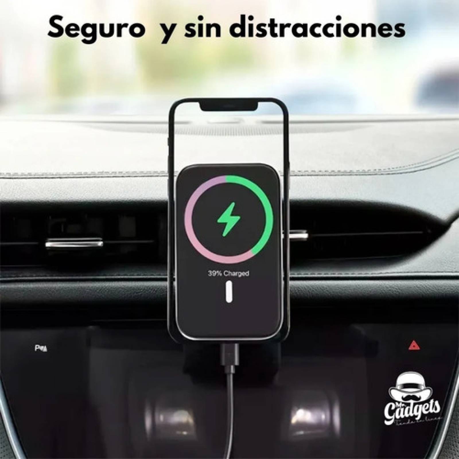 MR. GADGETS Soporte Cargador para Auto, Cargador Inalambrico Qi, Base Porta Celular para iPhone, Magnético, Carga Rápida 15W, Rotación Ajustable 360 Grados (Blanco)