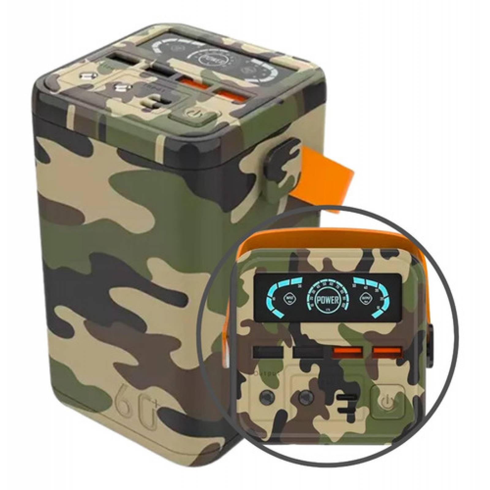 Power Bank de 60,000 mAh, USB-C, USB-A, Banco de Carga Portátil de 65W Multipuertos, Batería Compacta Recargable de 5 Puertos, Caja de Energía Externa, Carga Rápida