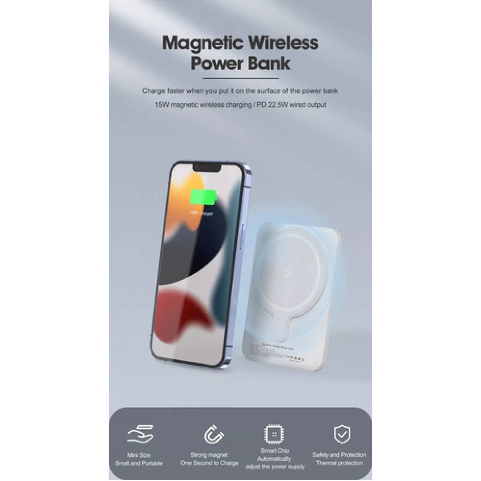 Power Bank Carga Rápida Inalambrica 15w 10000 mAh, Batería Magnetica, Cargador portátil inalámbrico magnético USB-C batería Externa Banco de energia 