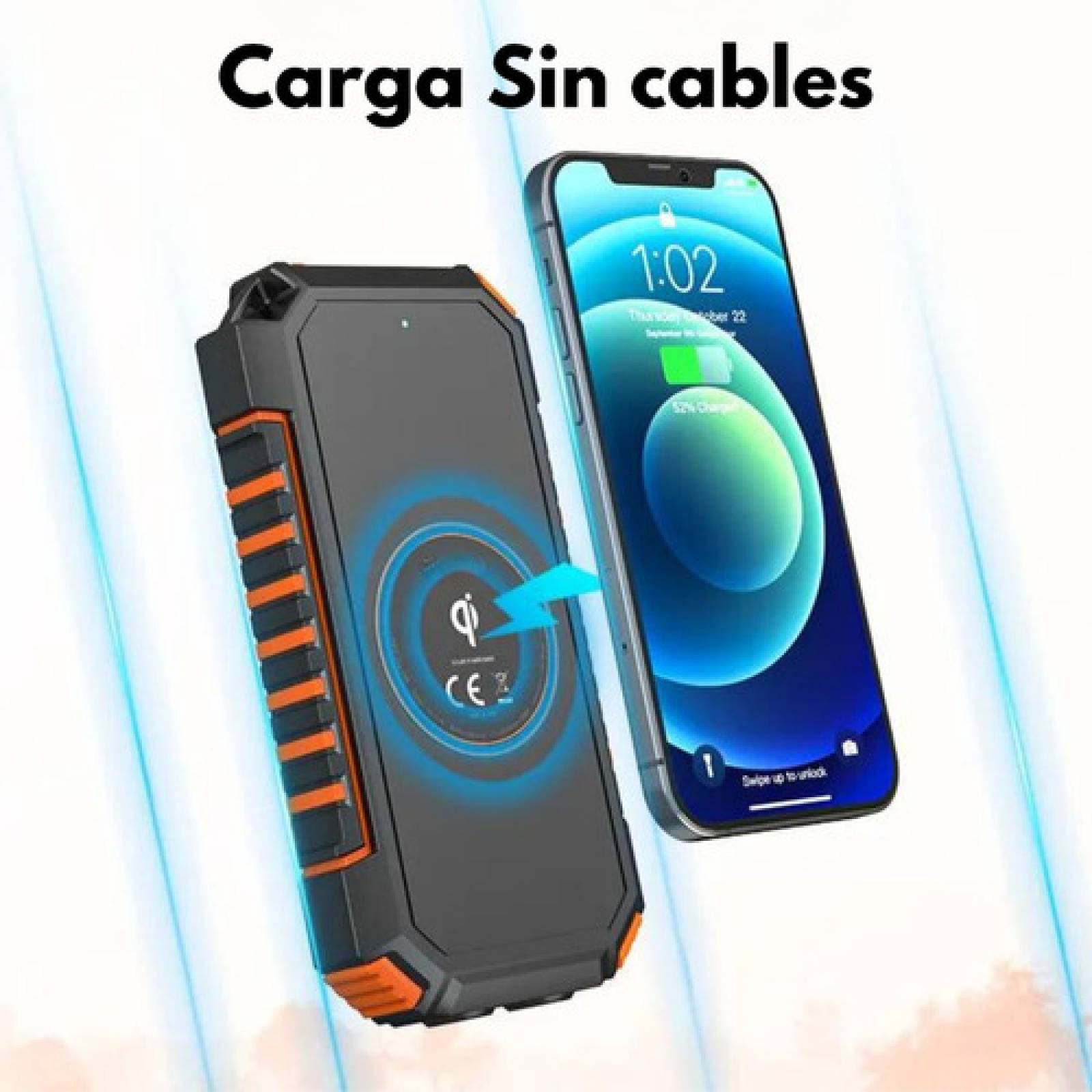 Power Bank Solar 20000mah Batería Portátil Carga Inalambrica