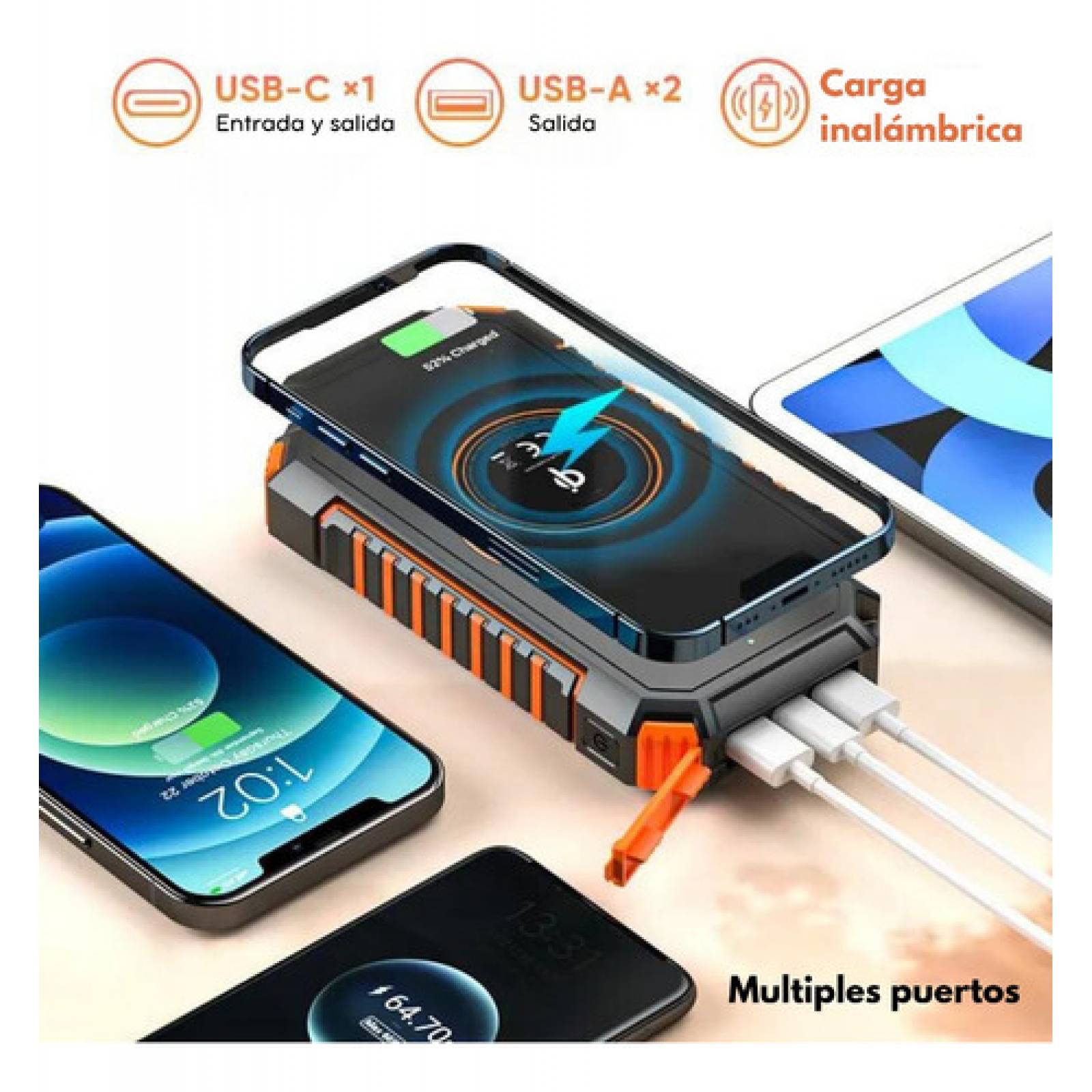 Power Bank Solar 20000mah Batería Portátil Carga Inalambrica