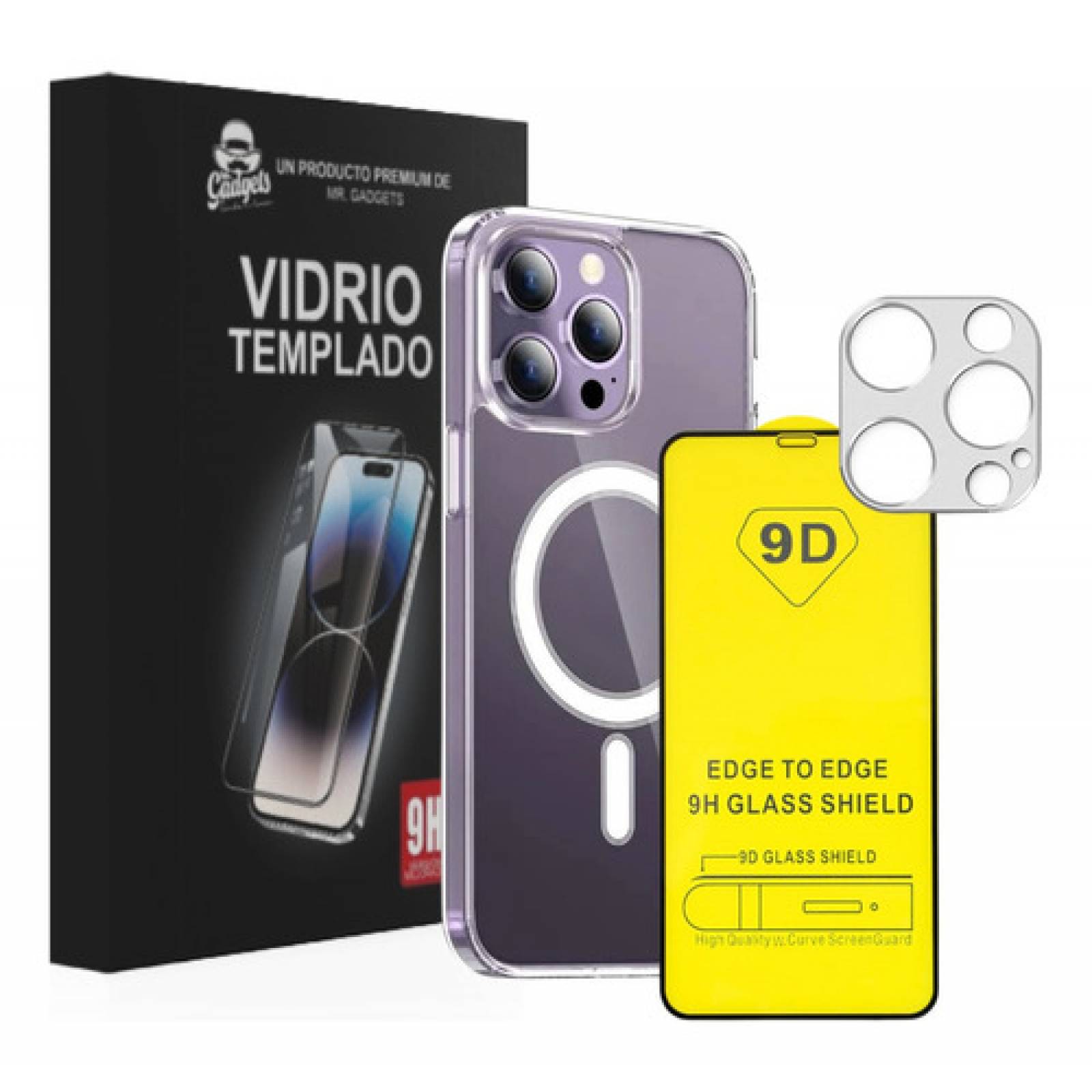 Kit Funda + Mica Pantalla + Mica Cámara Para iPhone Magsafe, Mica Vidrio Templado para Iphone+ Protector Transparente Magsafe Iphone