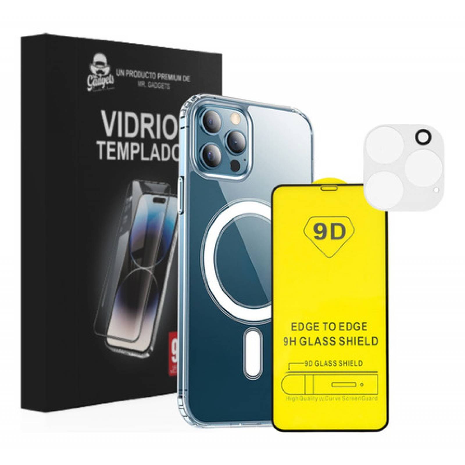 Kit Funda + Mica Pantalla + Mica Cámara Para iPhone Magsafe, Mica Vidrio Templado para Iphone+ Protector Transparente Magsafe Iphone