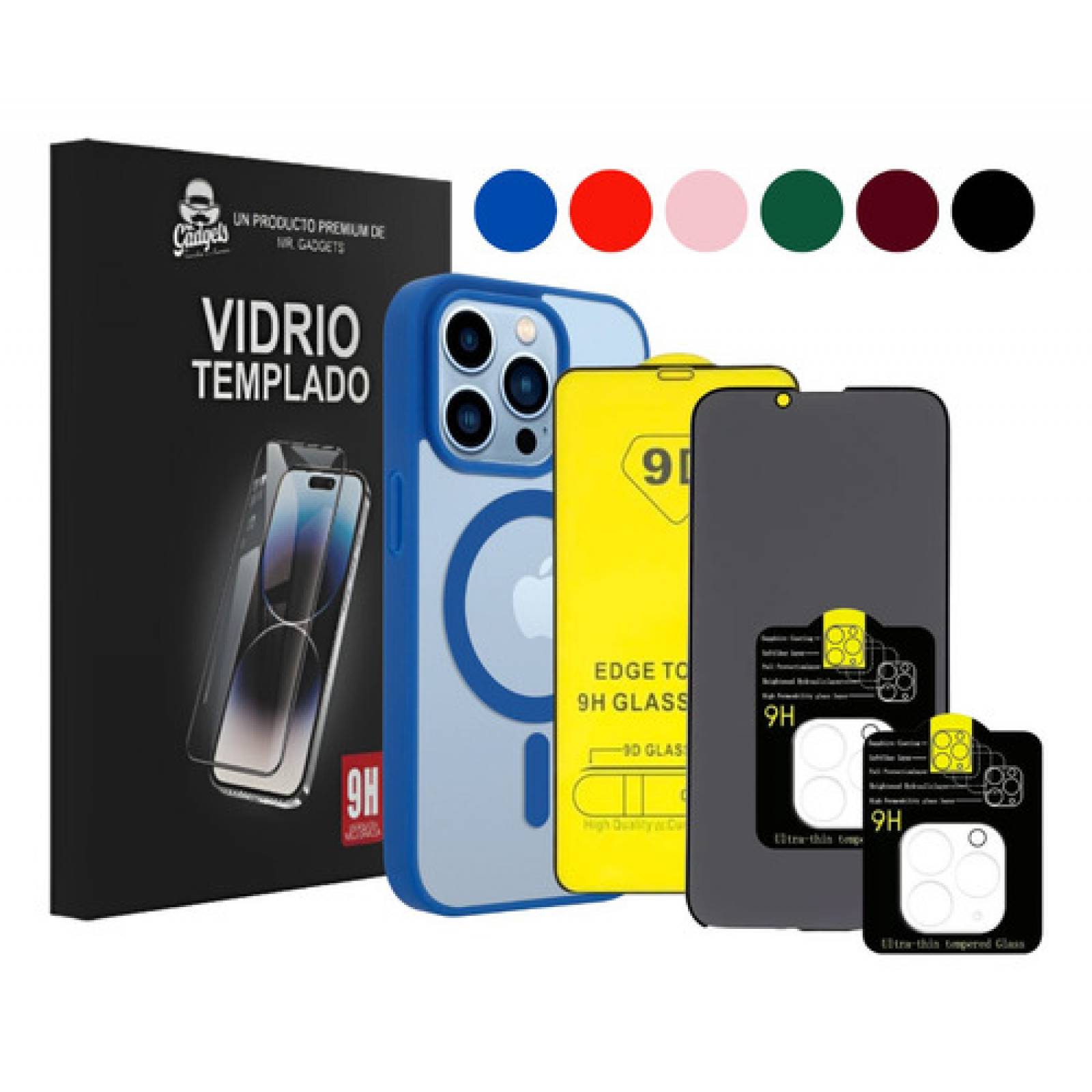 Kit Funda Micas Privacidad + 9d + Cámara Para iPhone Magsafe