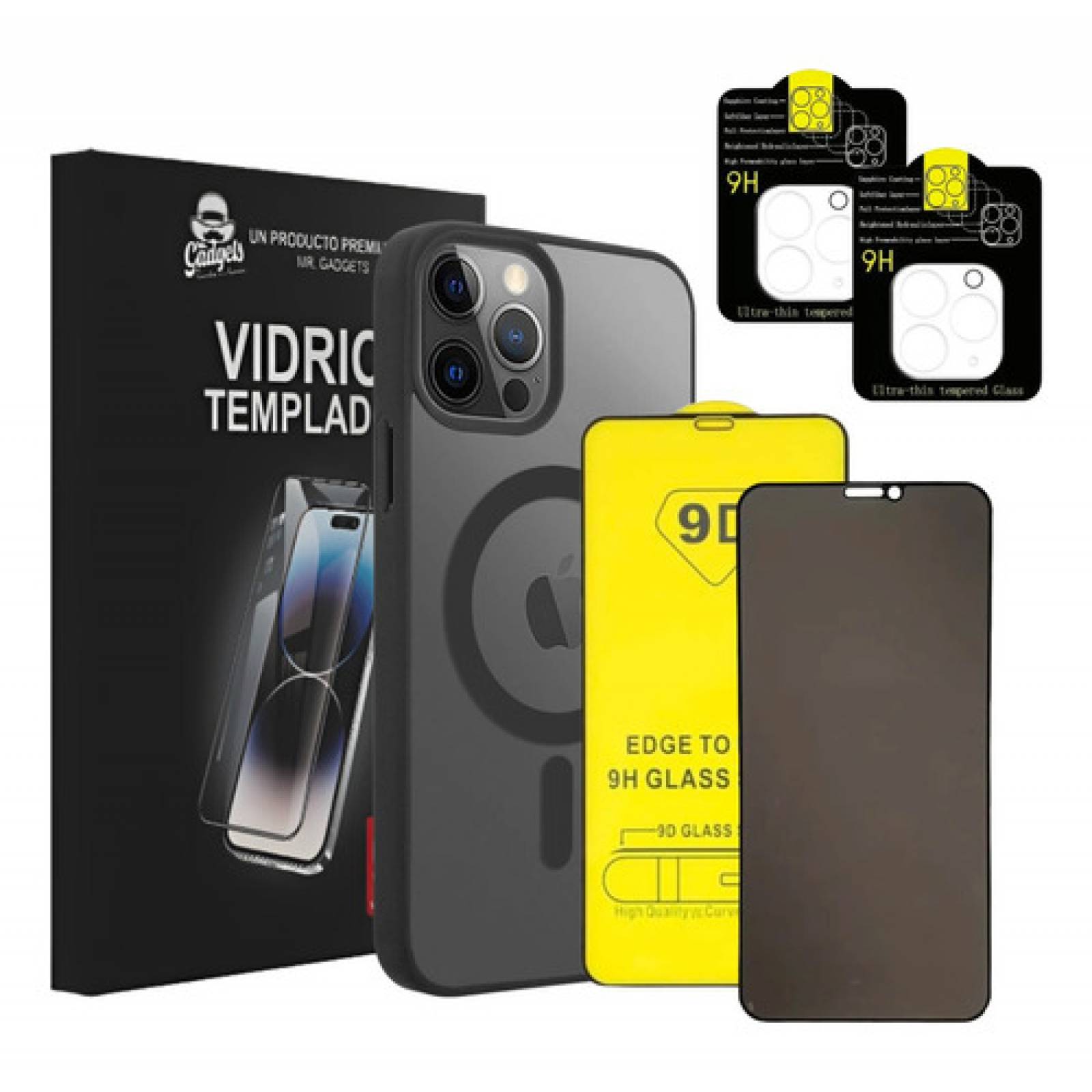 Kit Funda Micas Privacidad + 9d + Cámara Para iPhone Magsafe