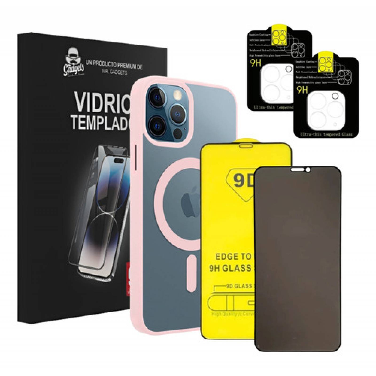 Kit Funda Micas Privacidad + 9d + Cámara Para iPhone Magsafe
