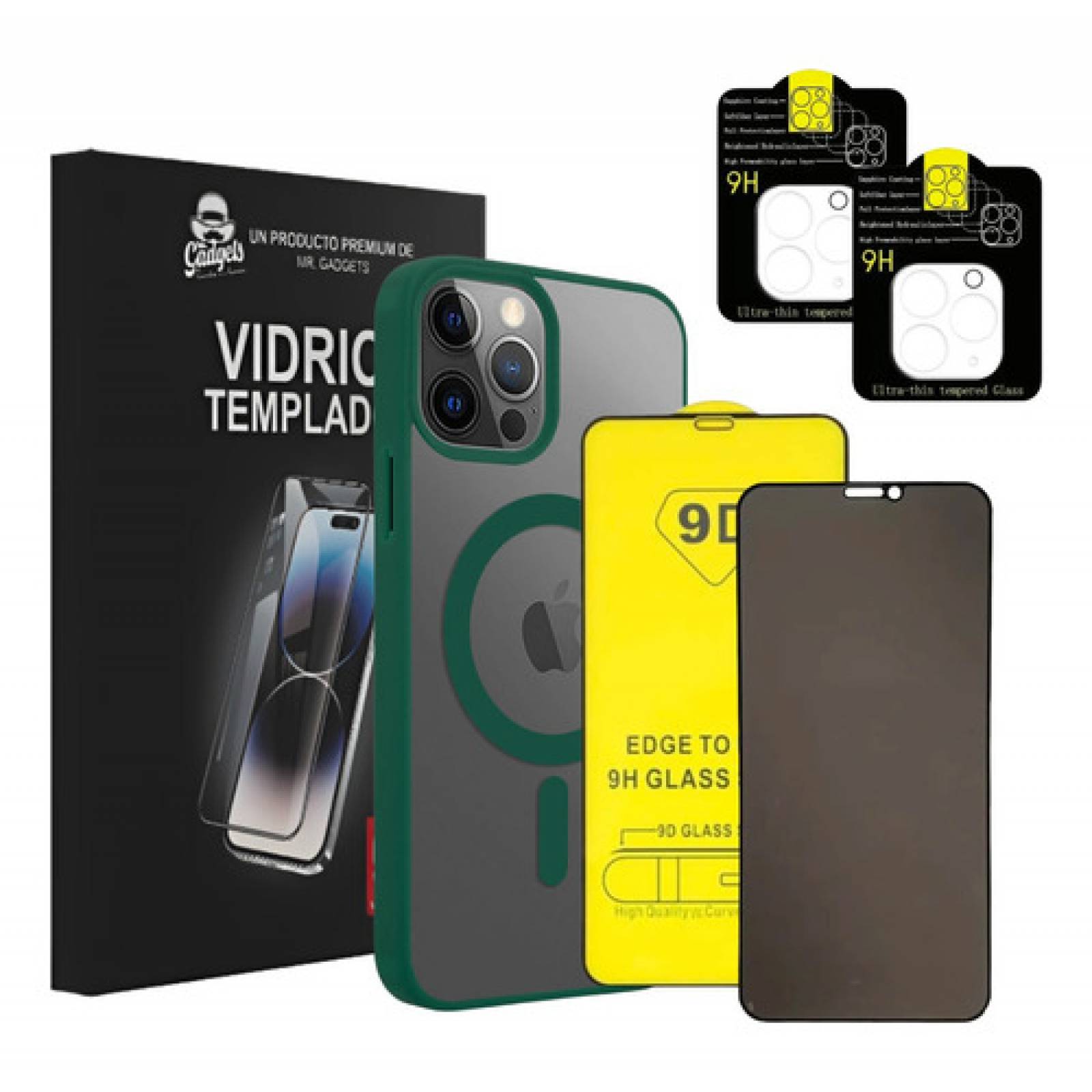 Kit Funda Micas Privacidad + 9d + Cámara Para iPhone Magsafe