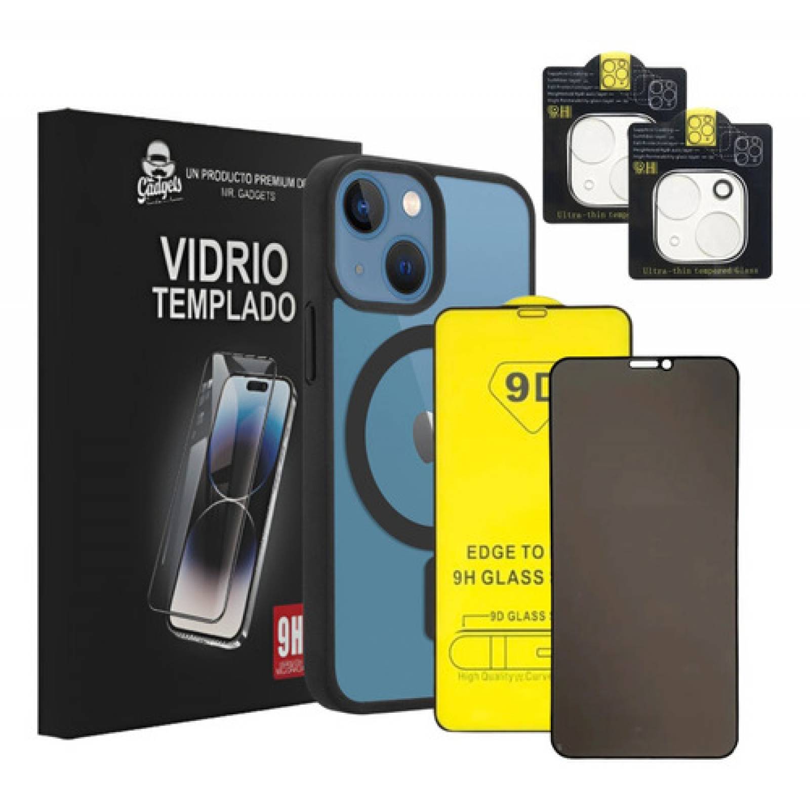 Kit Funda Micas Privacidad + 9d + Cámara Para iPhone Magsafe