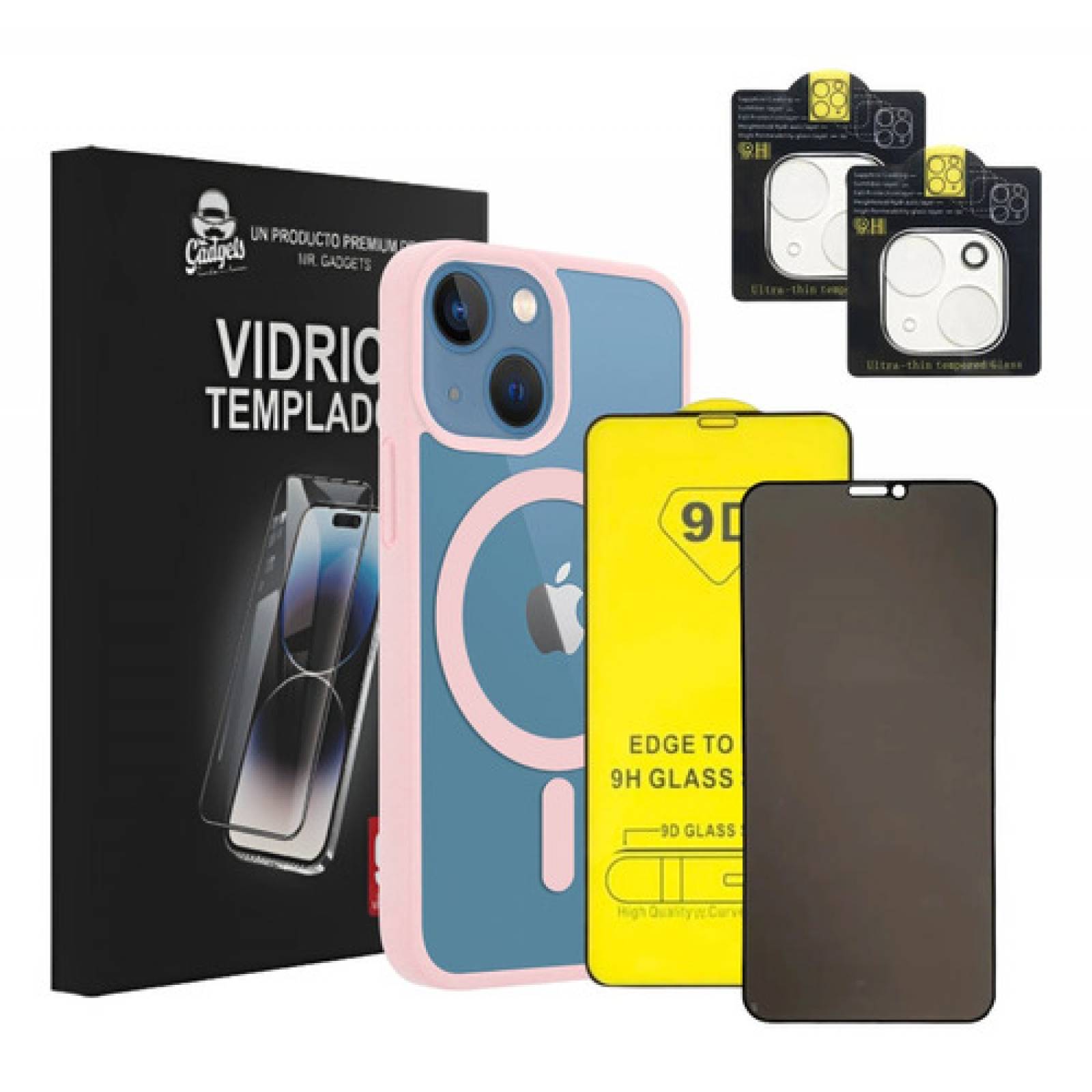 Kit Funda Micas Privacidad + 9d + Cámara Para iPhone Magsafe