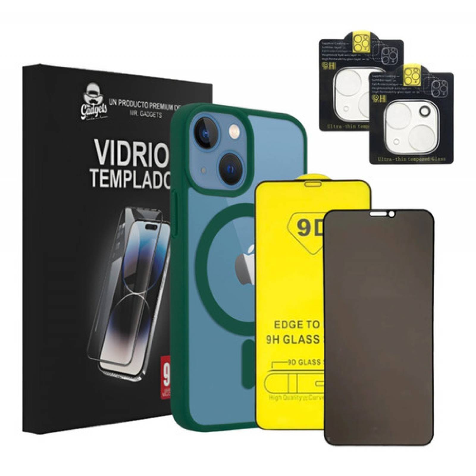 Kit Funda Micas Privacidad + 9d + Cámara Para iPhone Magsafe