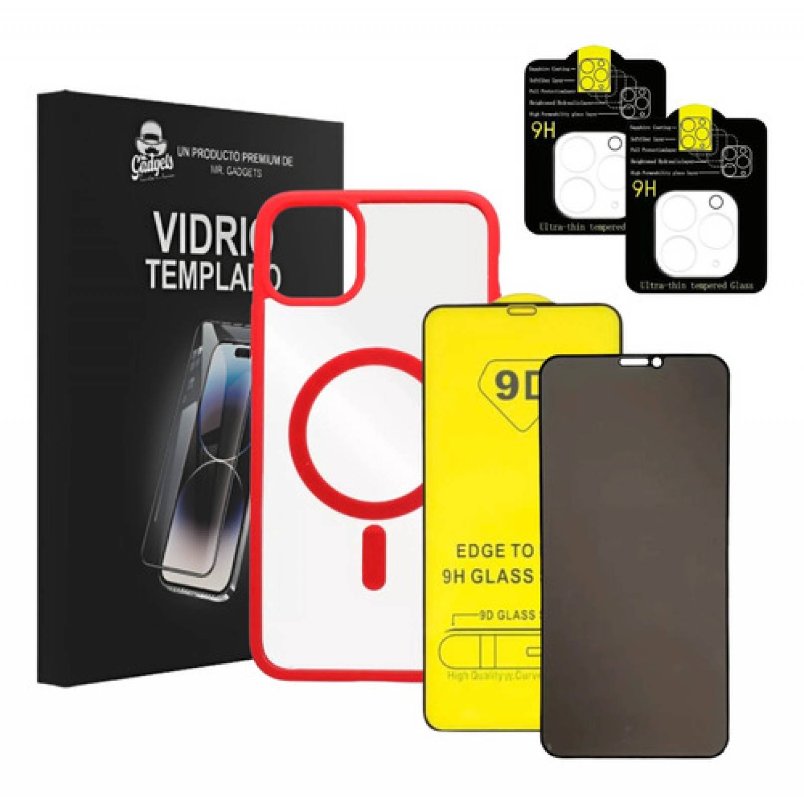 Kit Funda Micas Privacidad + 9d + Cámara Para iPhone Magsafe