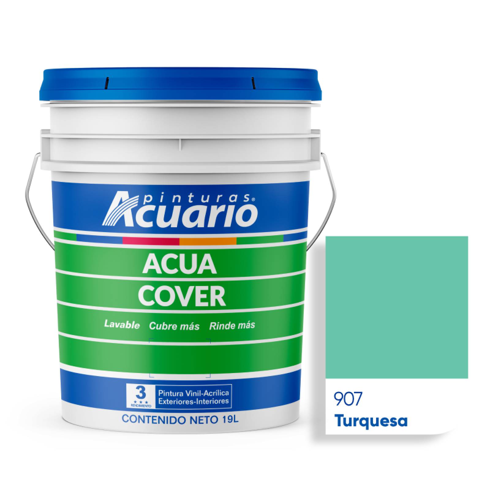 Pintura Vinílica Lavable Acuario Acua Cover 3 Años 19 Litros Turquesa