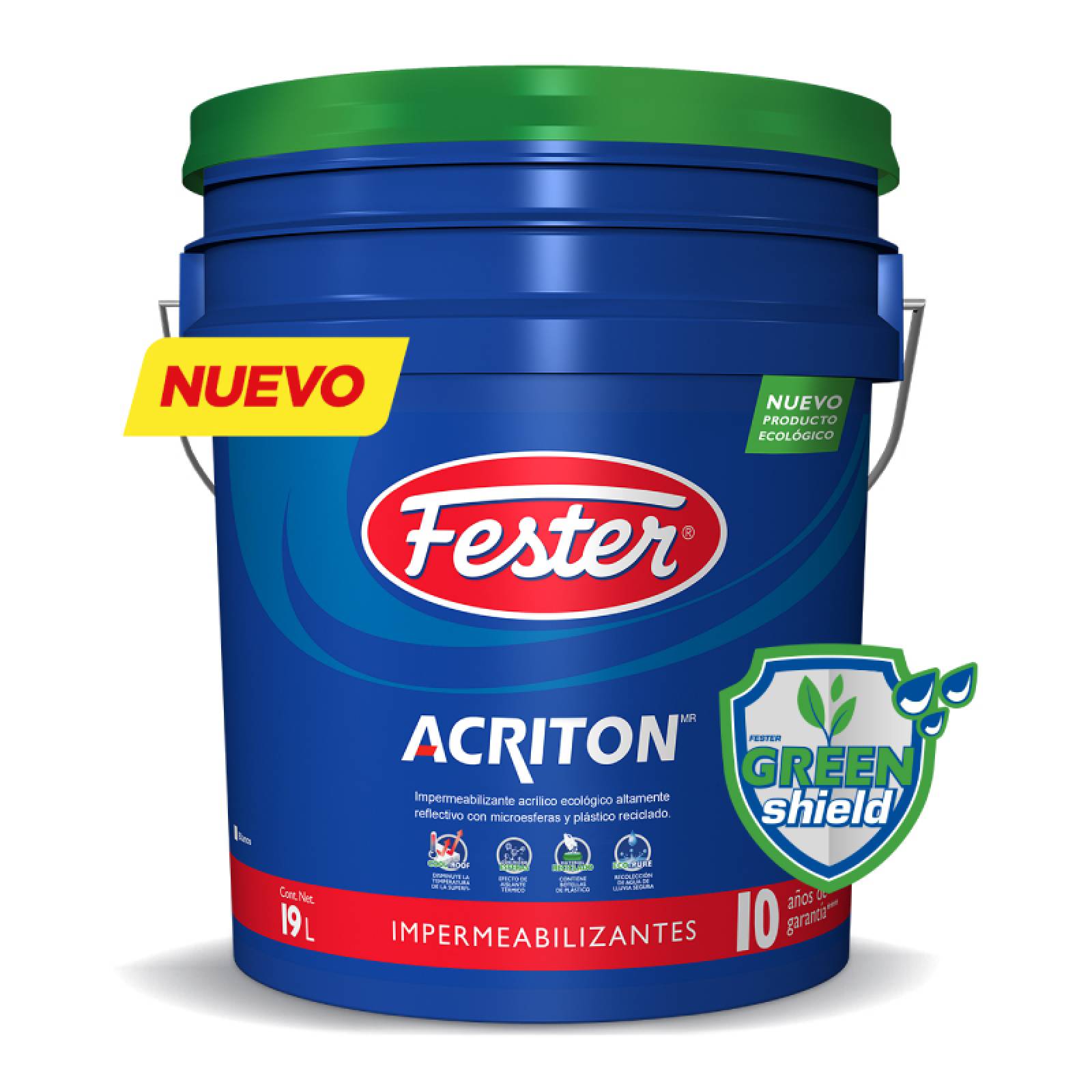 Impermeabilizante Acrílico Ecológico Reflectivo Fester Acriton Green-Shield 10 Años 19 Litros Blanco