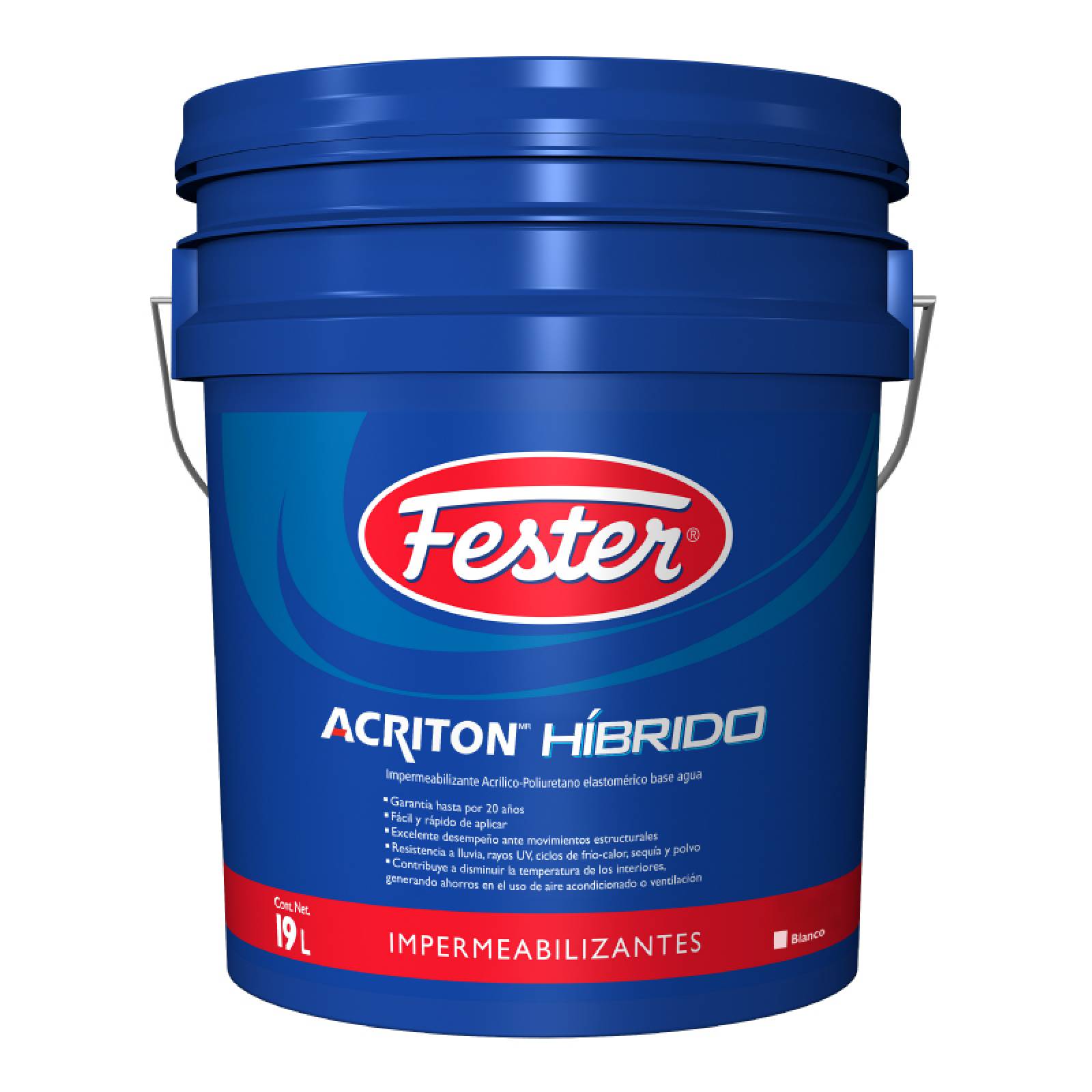 Impermeabilizante Acrílico Poliuretano Elastomérico Fester Acriton Hibrido 20 Años 19 Litros Blanco