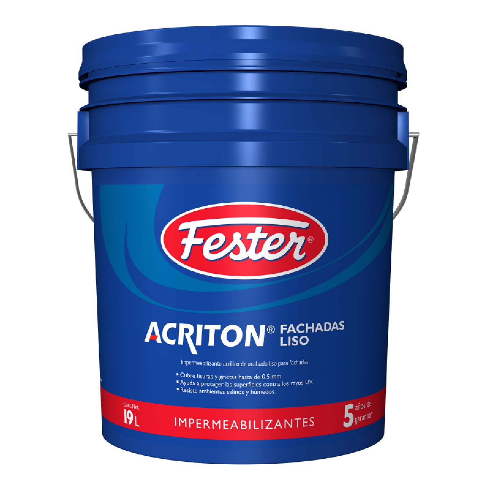 Impermeabilizante Acrílico Elastomérico Para Fachadas Fester Acriton Fachadas Liso 5 Años 19 Litros Blanco