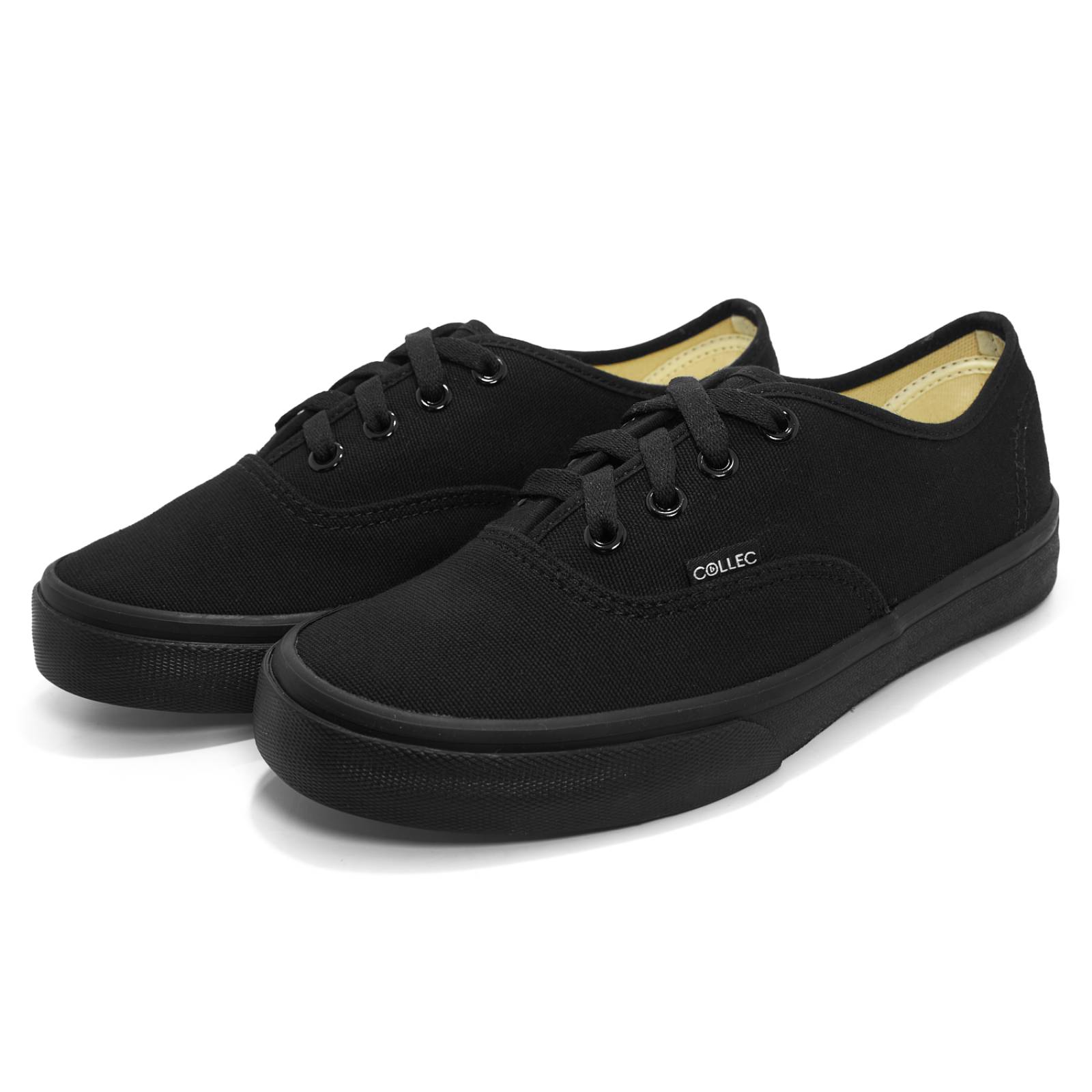 Tenis tipo vans clasicos todos negros collec de lona agujetas E-75354