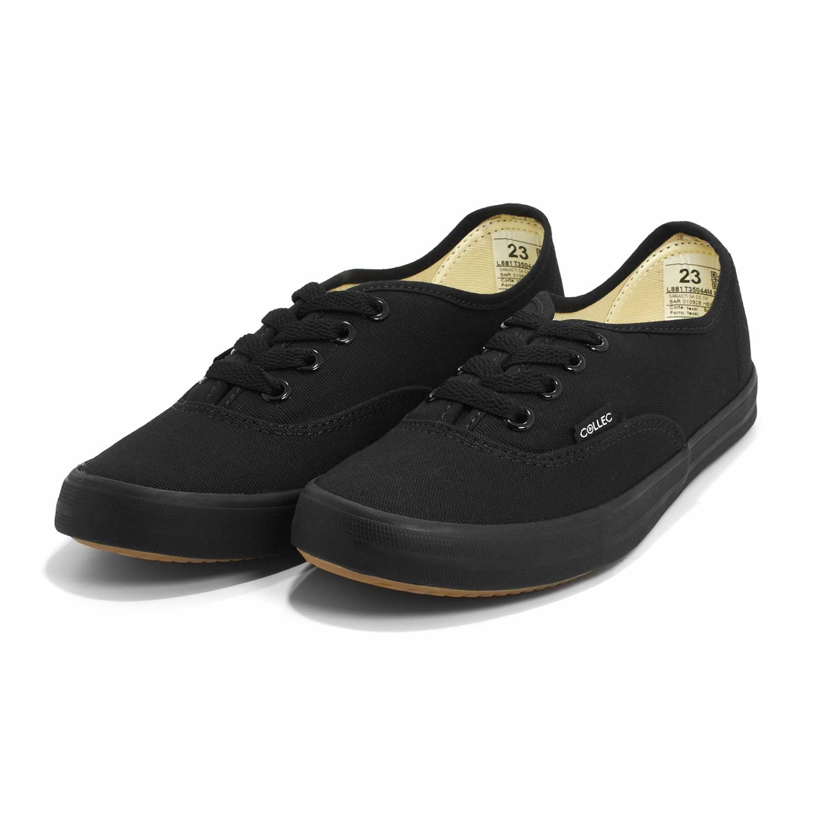 Tenis tipo vans todo negro para mujer hombre de lona laces ups E-80