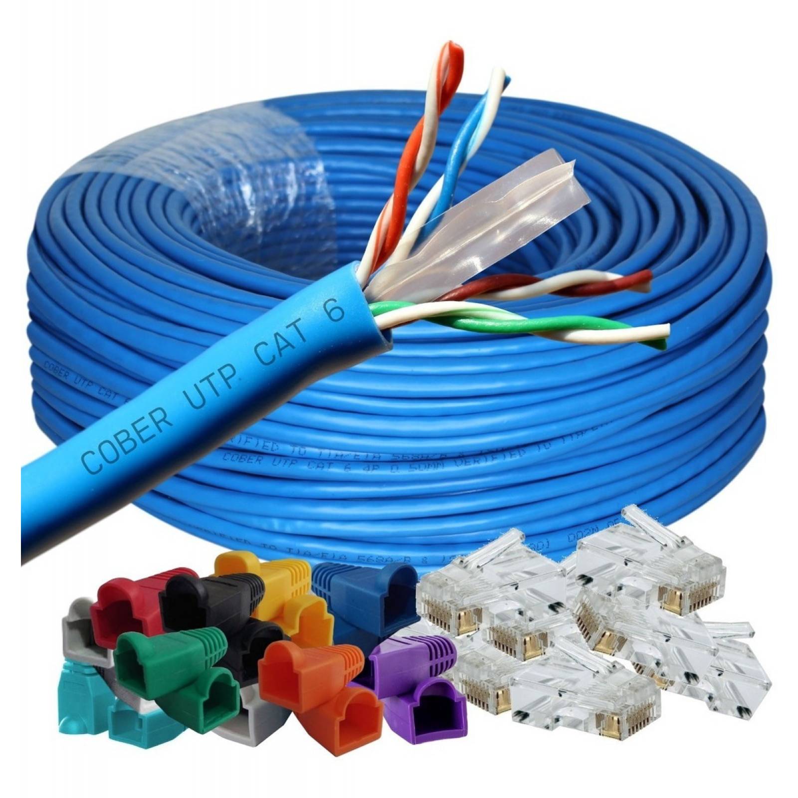 50 Metros Cable Utp Cat 6 +20 Plug Baño Oro 1u+20 Bota Red