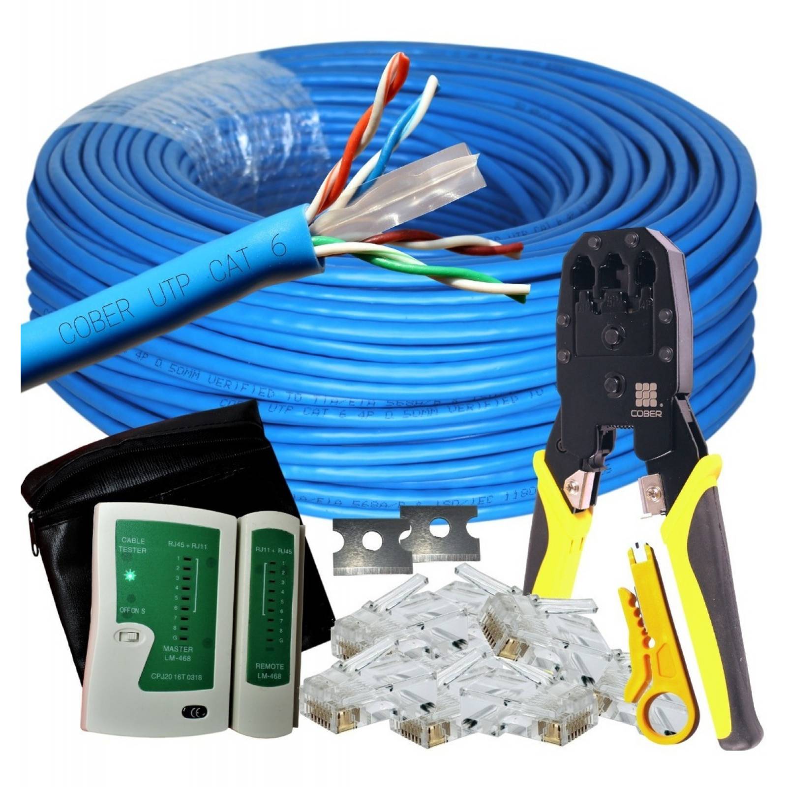 100 Metros Cable Utp 6 + Tester + Pinza +100 Plug + Pelador