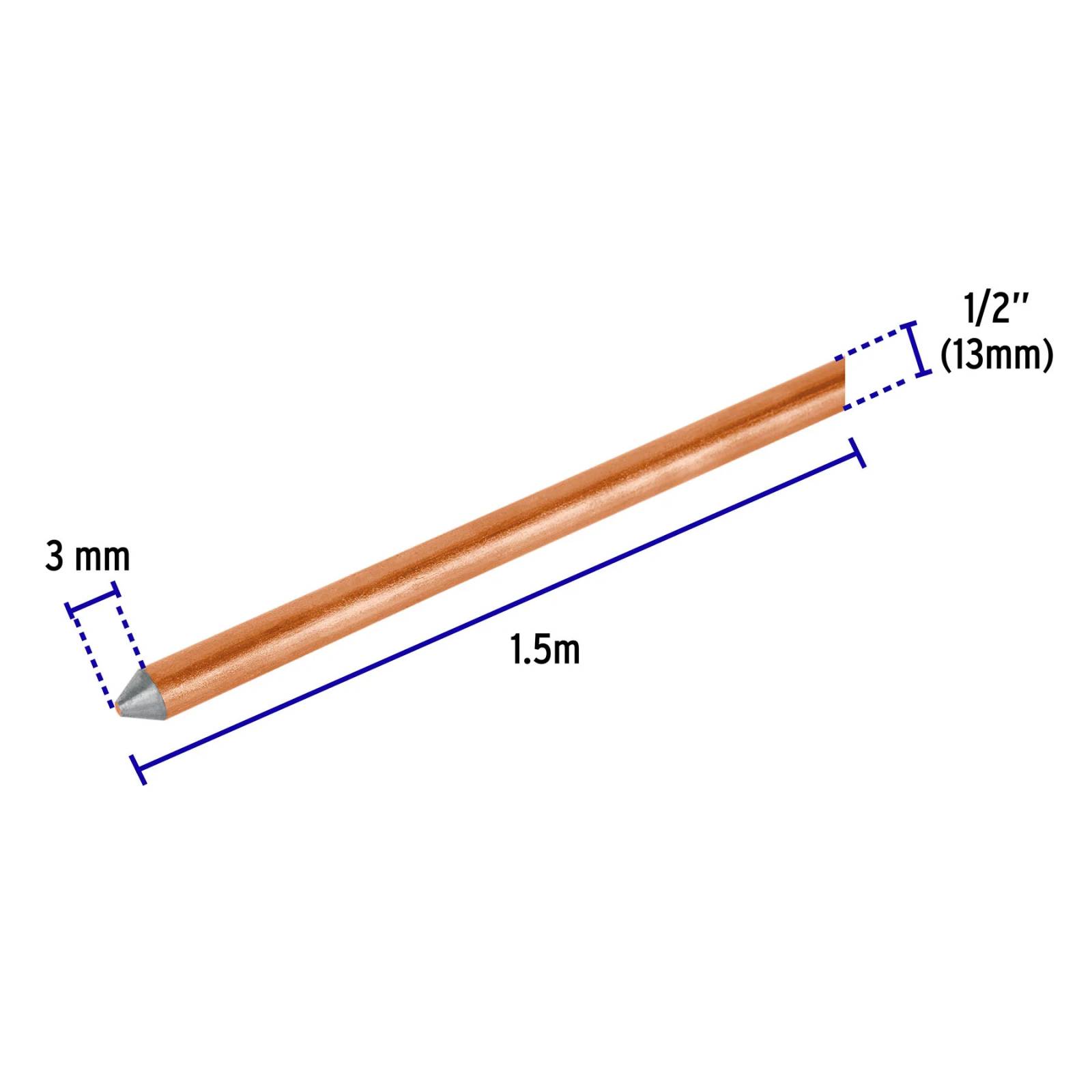Varilla de acero cobrizado a tierra 1/2" de 1.5 m