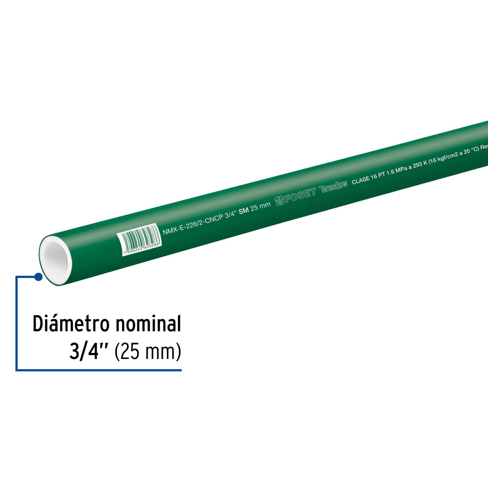 Tubo de PPR, 25mm, 3/4" x 4mts