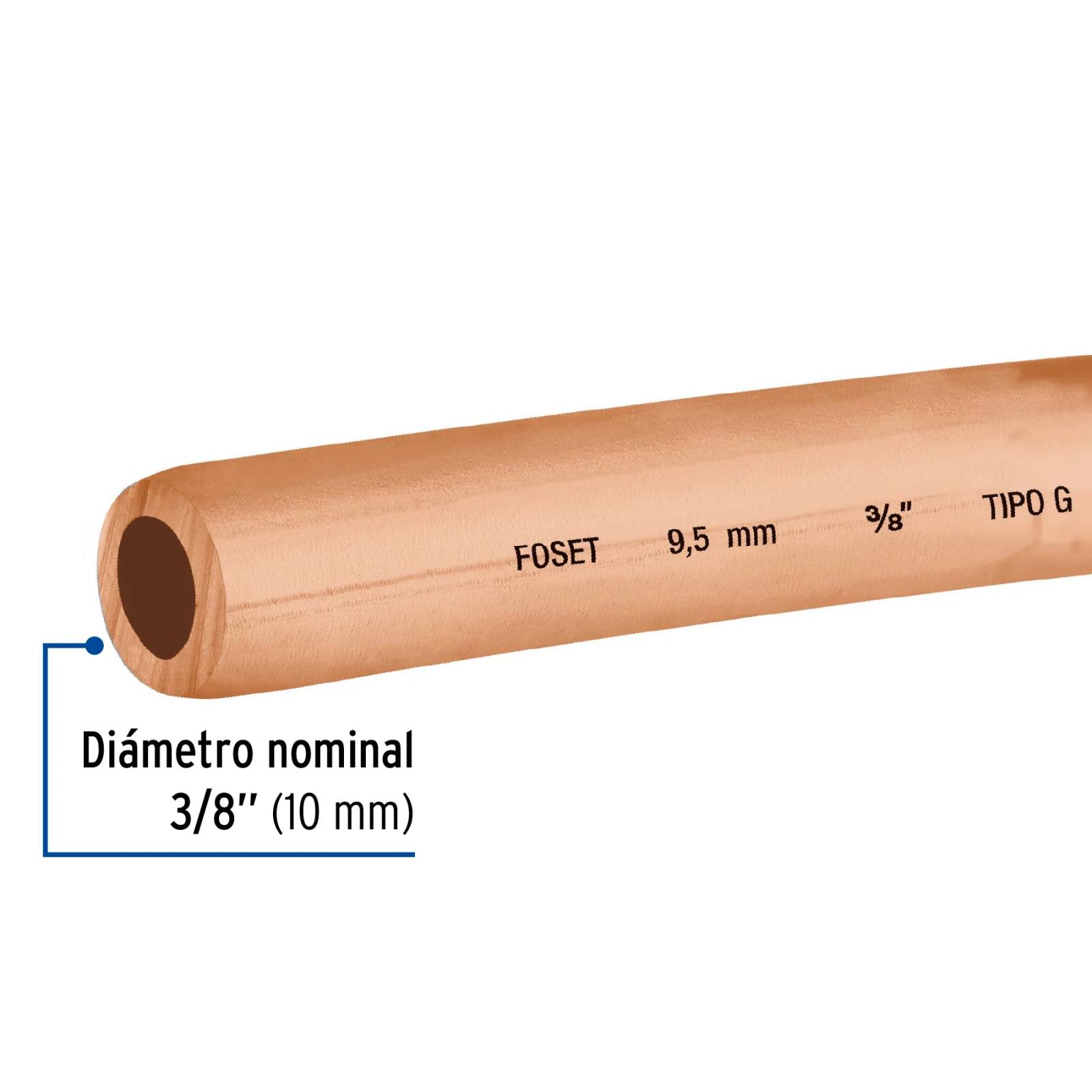 Tubo de cobre flexible, 3/8", rollo de 15 metros