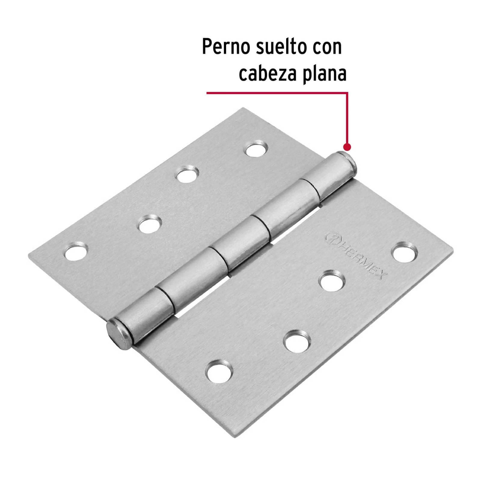 Bisagra cuadrada 4", acero cromo mate, plana