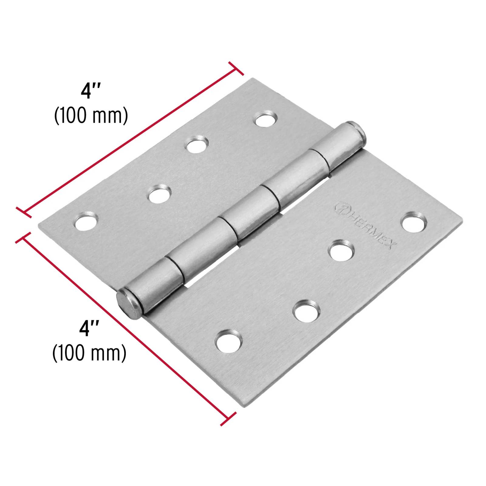 Bisagra cuadrada 4", acero cromo mate, plana
