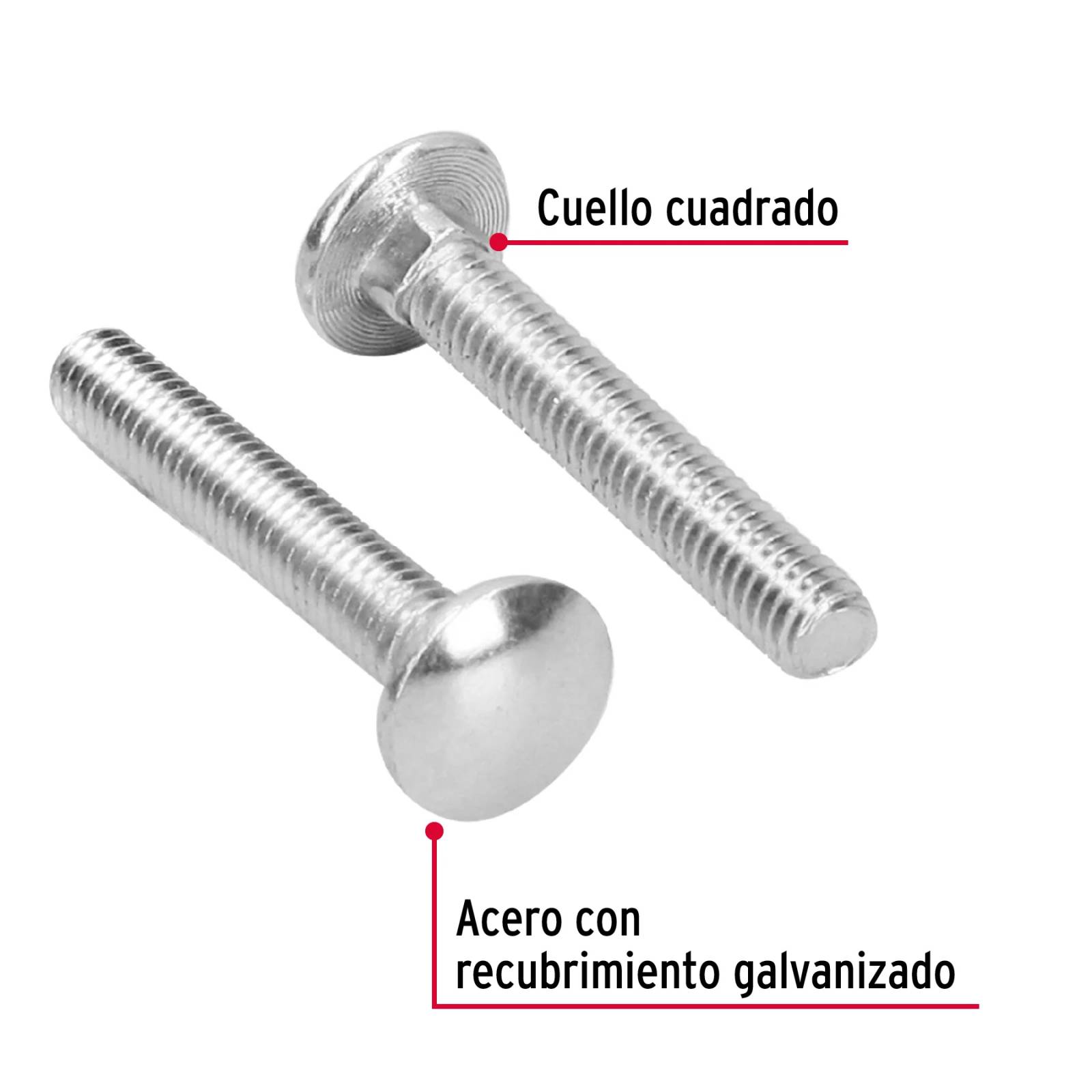 Tornillo tipo coche, galvanizado, 5/16 X 2", 80 piezas