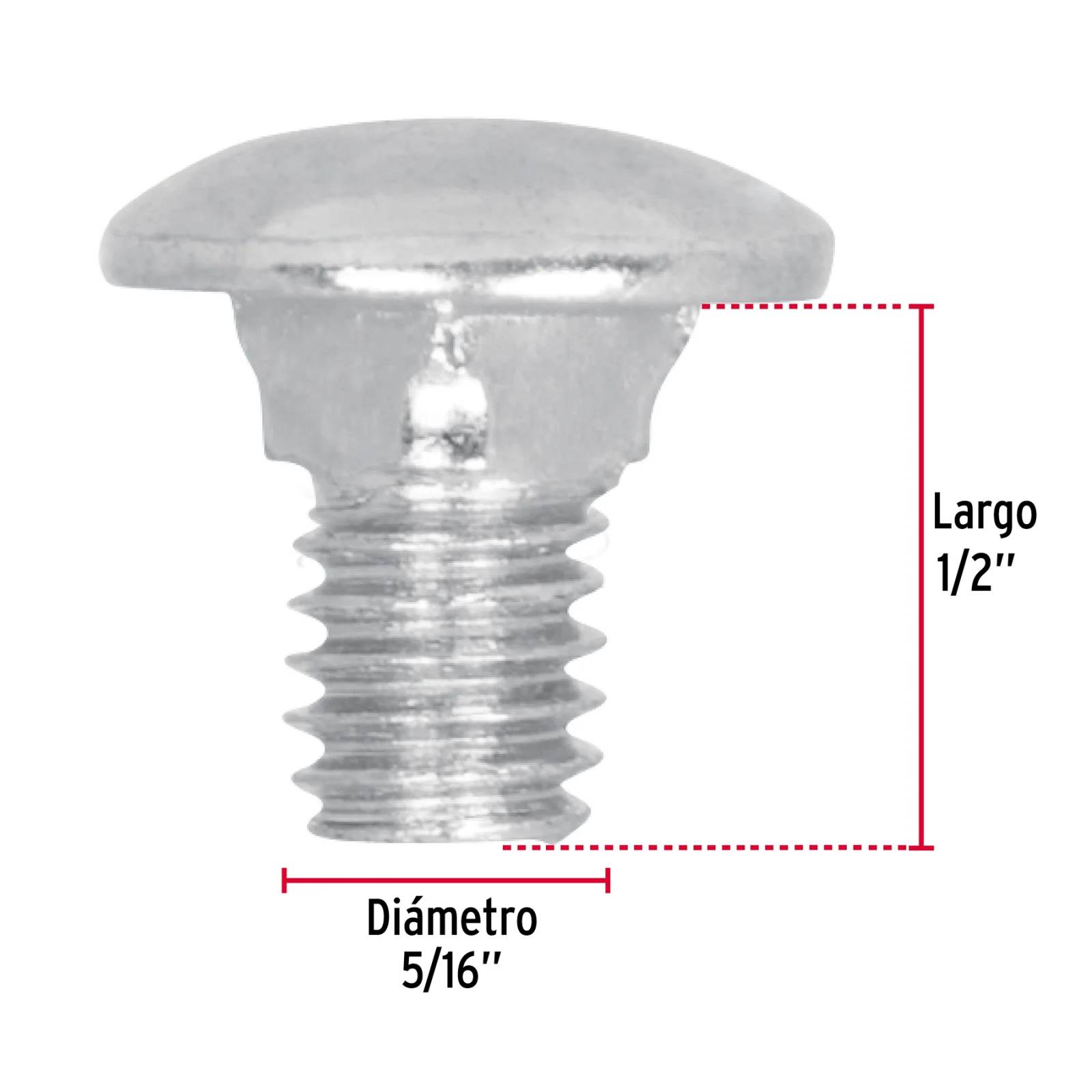 Tornillo tipo coche, galvanizado, 5/16 X 1/2", 100 piezas