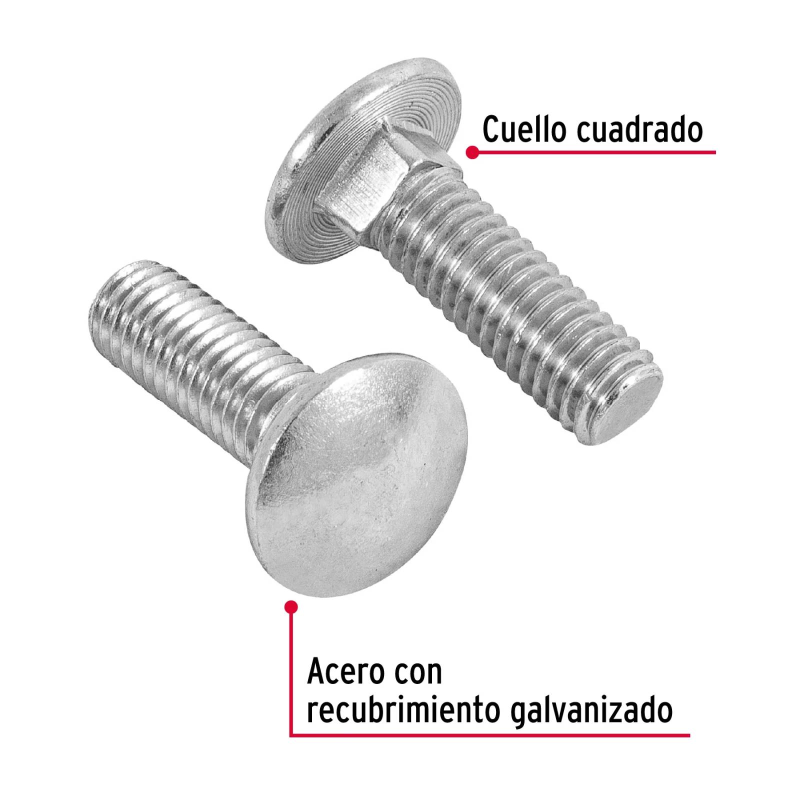 Tornillo tipo coche, galvanizado, 3/8 X 1-1/4", 40 piezas