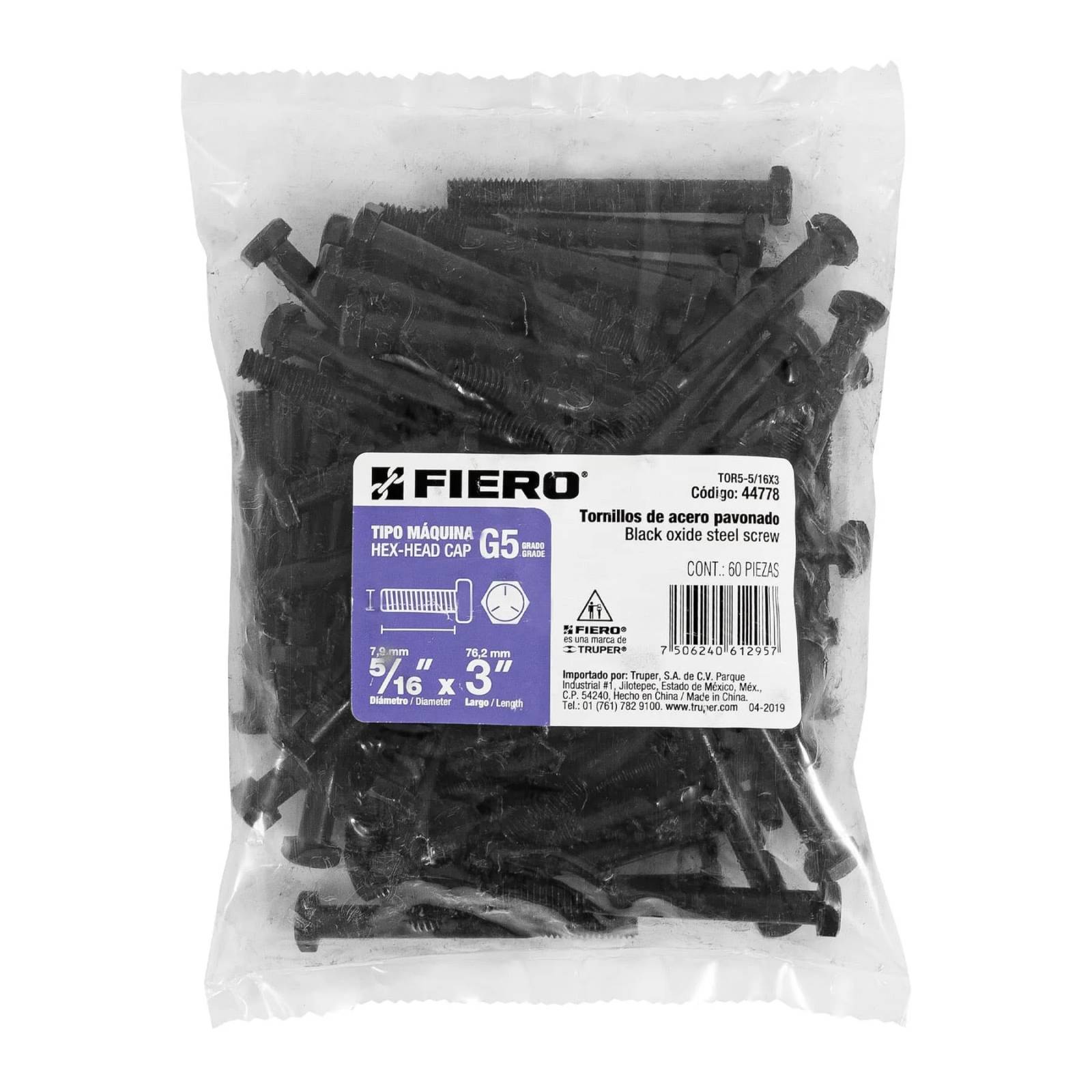 Tornillo Grado 5, 5/16 X 2-1/2", 60 piezas