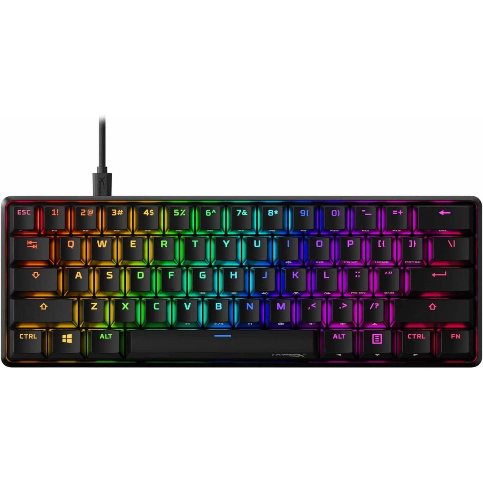 Teclado gamer HyperX Alloy Origins 60 QWERTY Lineal Red inglés US color negro con RGB Reacondicionado tipo A 
